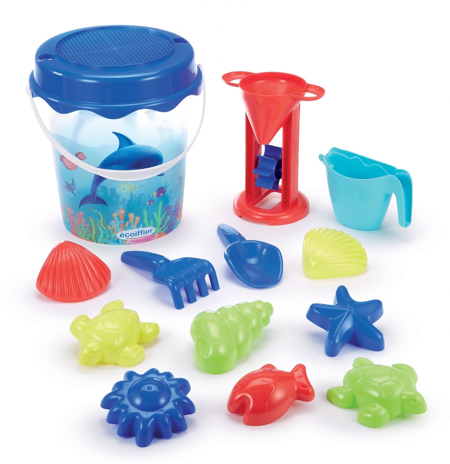 Jeu de plage ECOIFFIER 513 Seau décor dauphin avec accessoires et moules à sable - vue 2