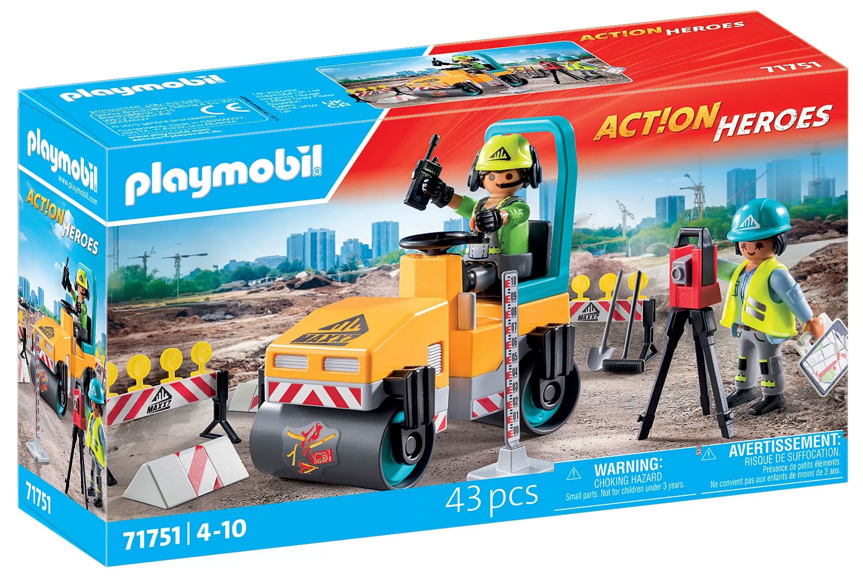 Playmobil Action Heroes 71751 - Ouvriers Avec Rouleau Compresseur Et Signalisation