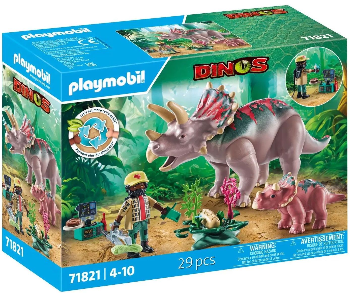 Playmobil Dinos 71821 - Tricératops Avec Son Bébé Et Explorateur