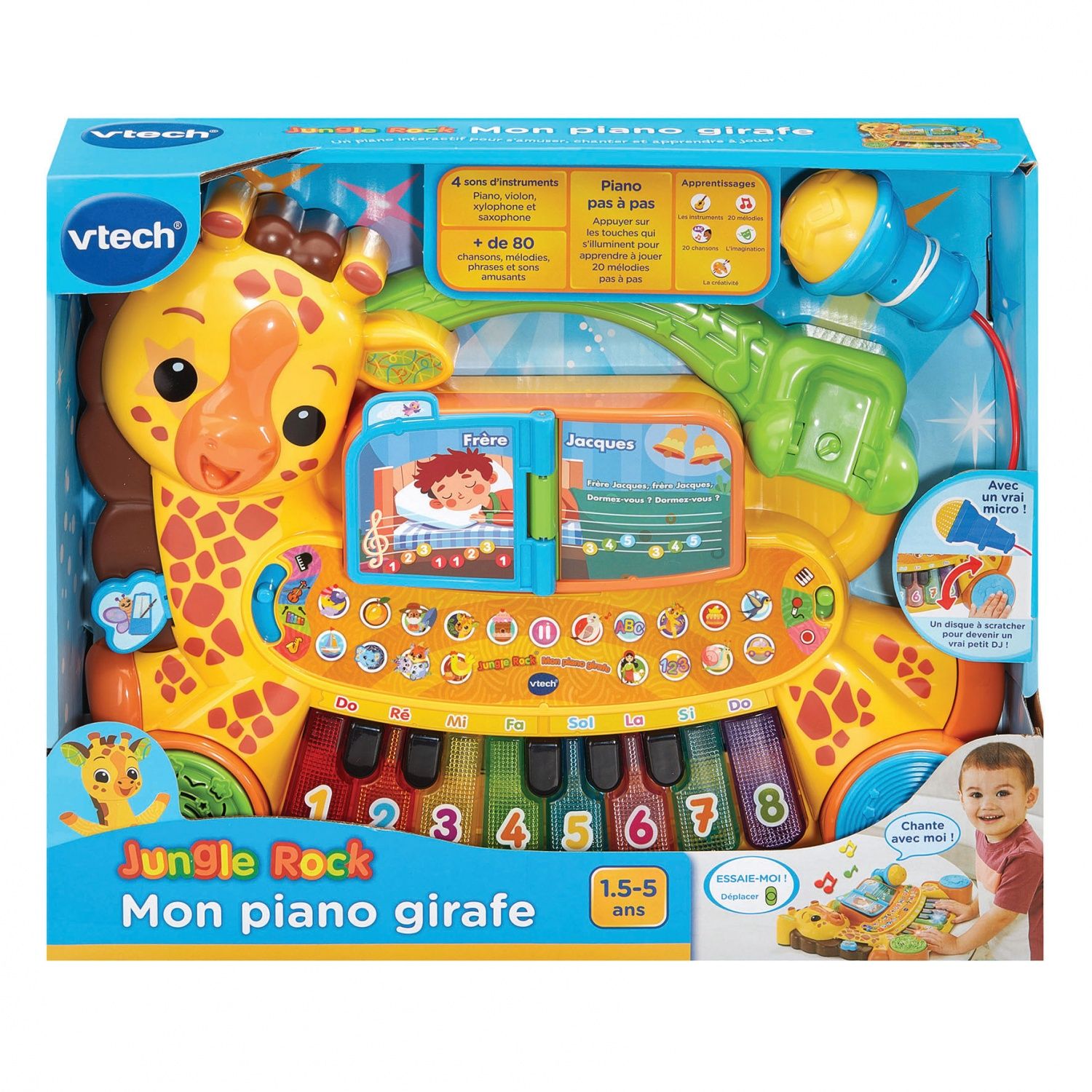 VTech Mon Piano Girafe Jungle Rock Instrument de Musique Bébé Clavier Piano Enfant Parlant et Interactif avec Micro Karaoké Cadeau Enfant Dès Contenu en Français - vue 7