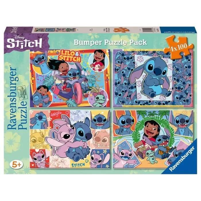 Ravensburger Disney Stitch Lot de 4 puzzles de 100 pièces pour enfants – Chaque pièce est unique les pièces 'emboîtent parfaitement