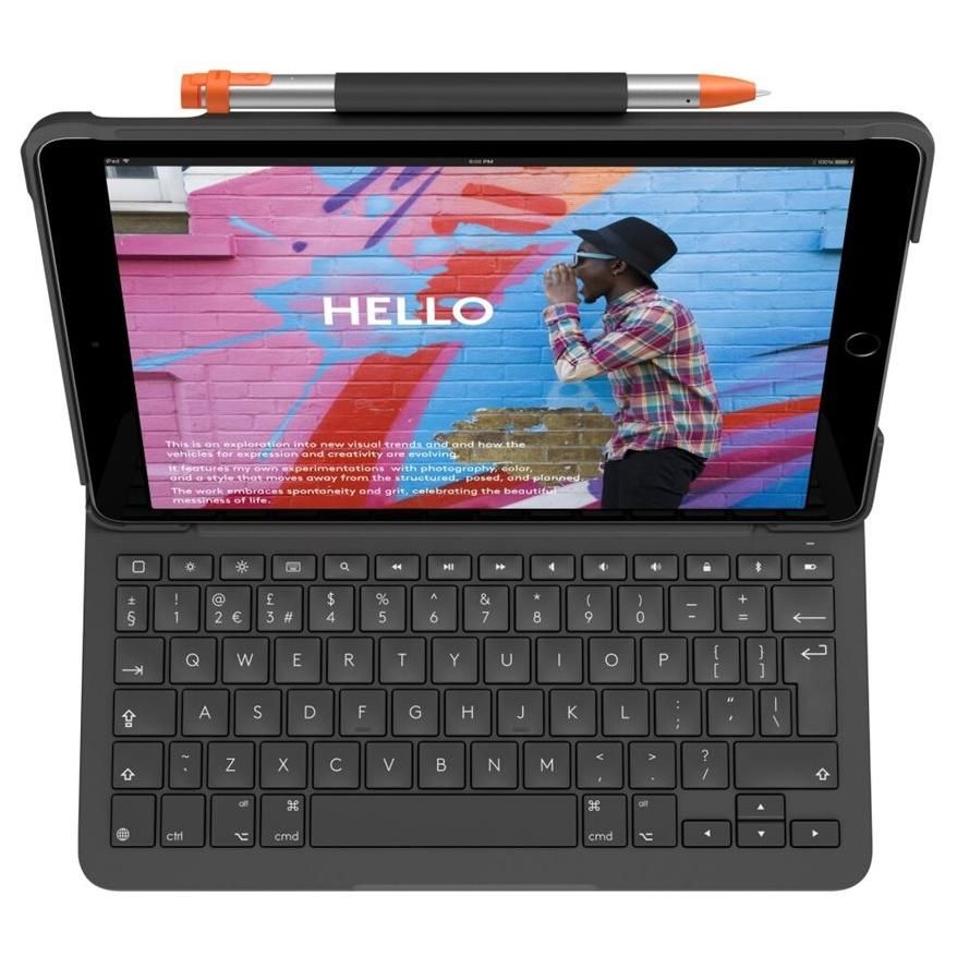 Logitech Slim Folio - Clavier et étui - sans fil - Bluetooth - QWERTY - Espagnol - graphite - pour Apple 10.2-inch iPad (7ème génération, 8ème génération, 9ème génération)