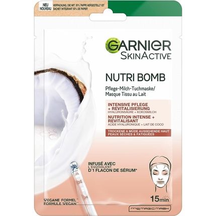 Garnier Skinactive Nutribomb Masque Tissu Au Lait De Coco Nutrition Et Éclat 28 G