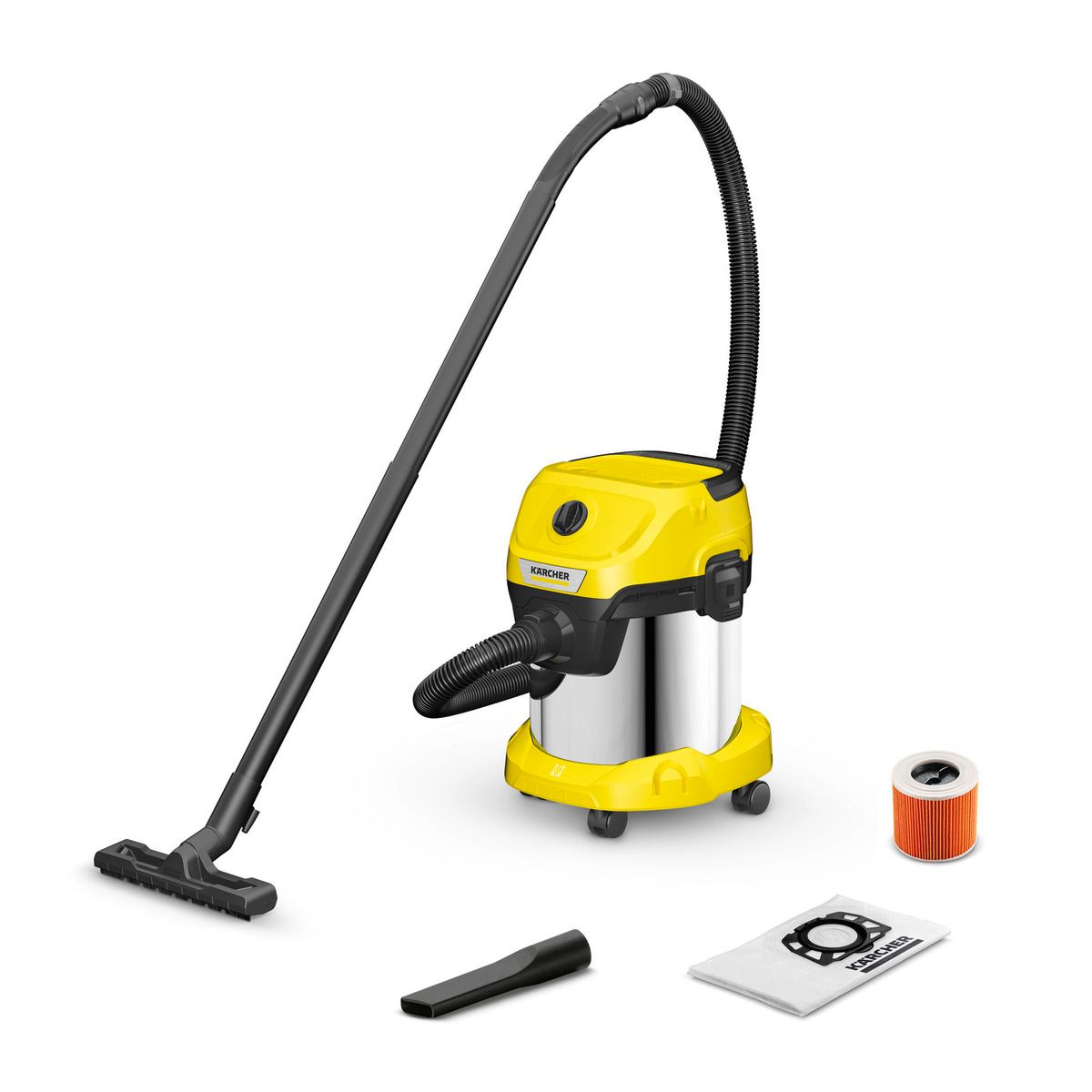 Karcher Aspirateur de chantier eau et pousière WD 3 V 15 4 20 avec cuve acier inox Soufflerie CÃ¢ble 4m et flexible 2m