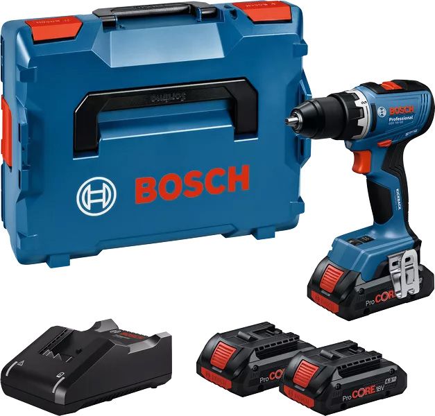 Perceuses visseuses sans fil à percussion GSR 18V 65 BOSCH avec 3 batteries ProCORE18V 4.0Ah chargeur Boxx 06019N3208