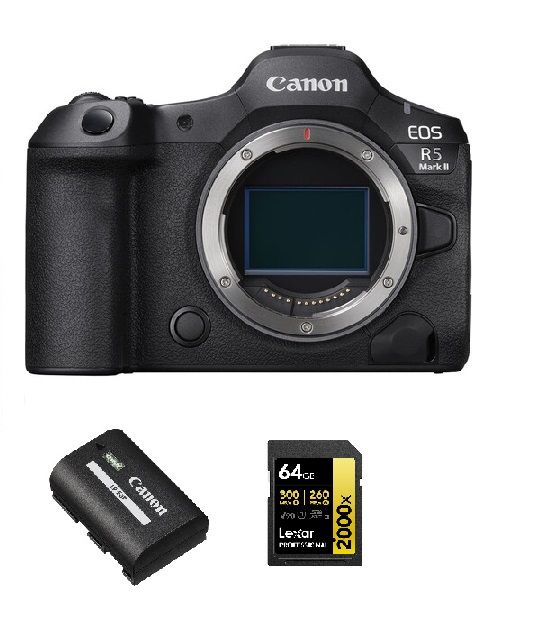 Canon EOS R5 II Boîtier+ Canon LP E6P batterie + carte mémoire Lexar SDXC Professional UHS II