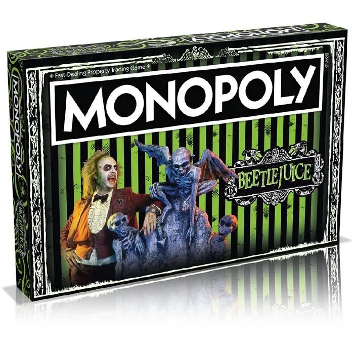 Winning Moves Beetlejuice Monopoly Jeu de société achetez Adam Maitland Lydia Deetz Preacher Otho Sandworm et échangez votre chemin vers le succès fait un excellent cadeau pour les enfants de 12
