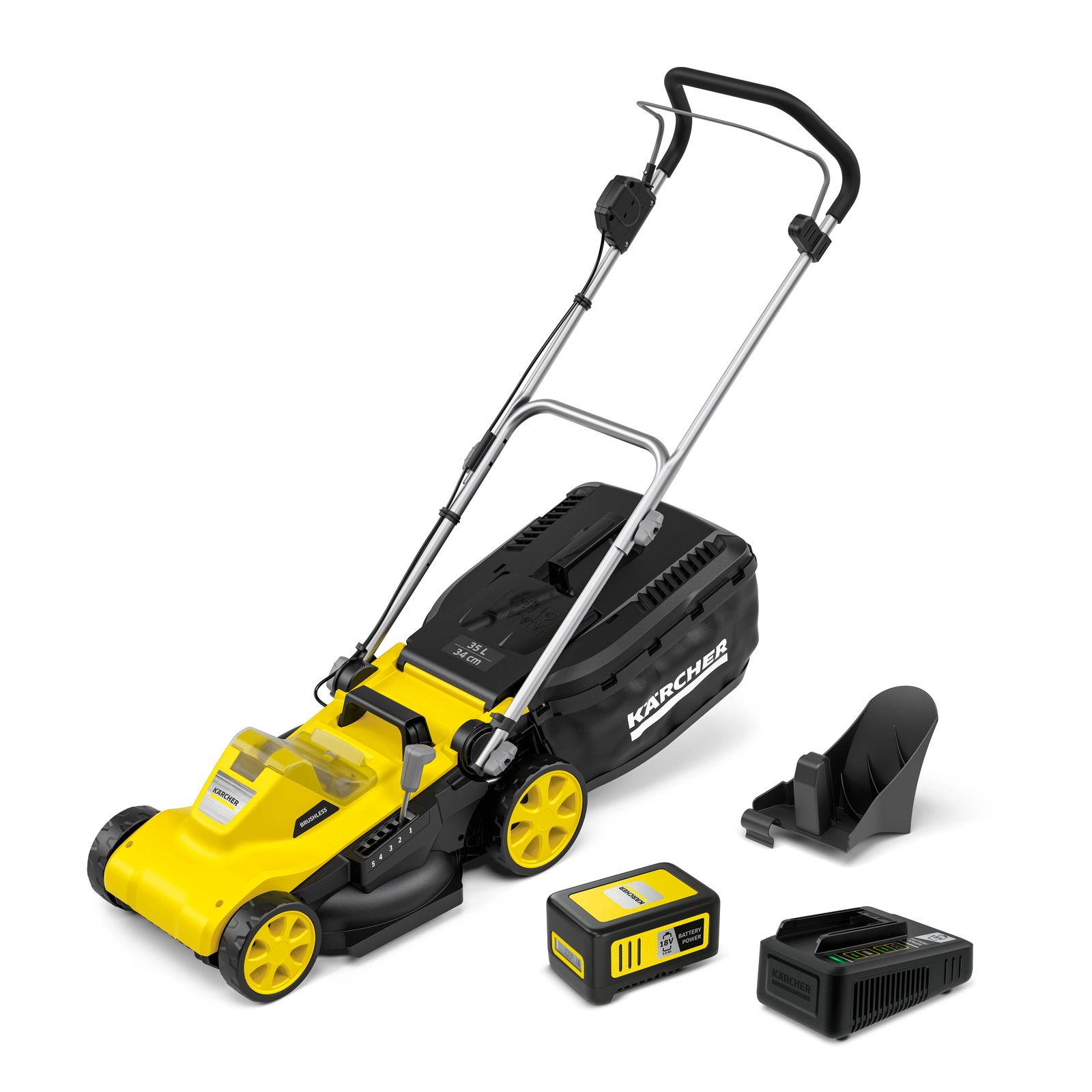 Tondeuse à gazon sur batterie Karcher LMO 3 18 coupe 34 cm mulshing kit bac 3500 trmin 350m²
