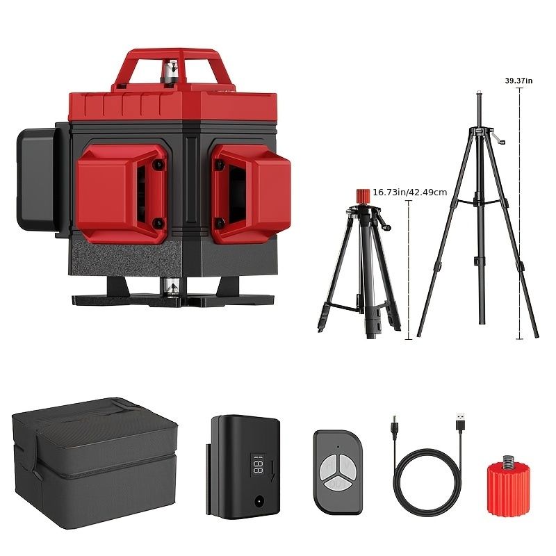 Niveau laser 4D vert professionnel, auto-nivellement 4x360°, 16 lignes, puissant, haute précision, batterie longue durée, compact et portable