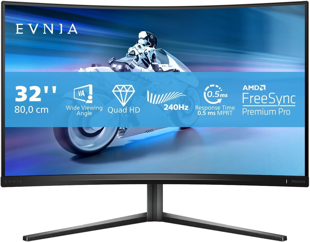 Philips Evnia 32M2C5500W 32 Pouces QHD Curved Gaming Monitor 0 5 ms MPRT 240 Hz FreeSync Prem. Pro. HDR400 2560x1440 HDMI DisplayPort Hub USB - vue 5