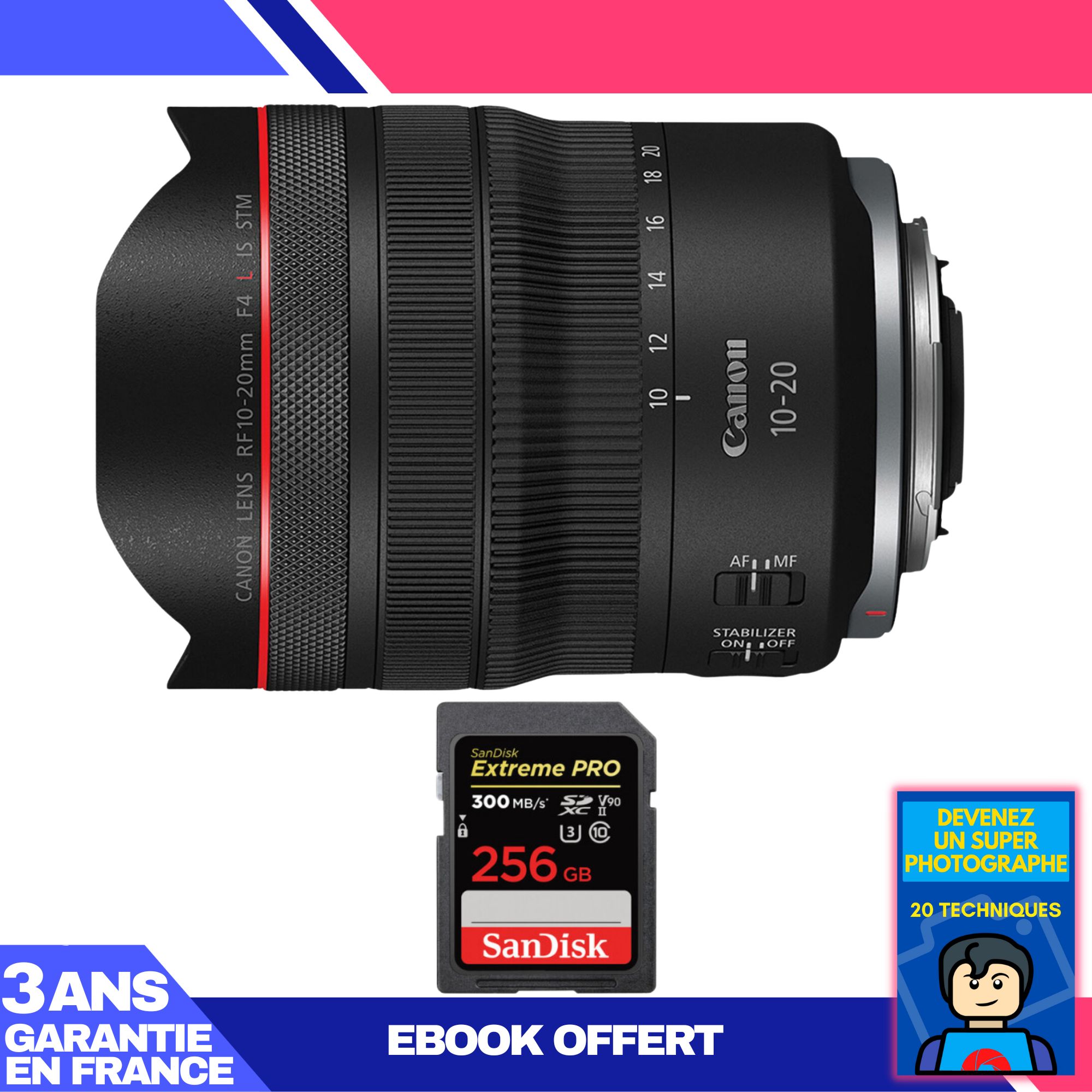 Canon RF 10 20mm f4 IS STM + 1 SanDisk Extreme PRO UHS II SDXC 300 MB/ + Ebook 'Devenez Un Super Photographe