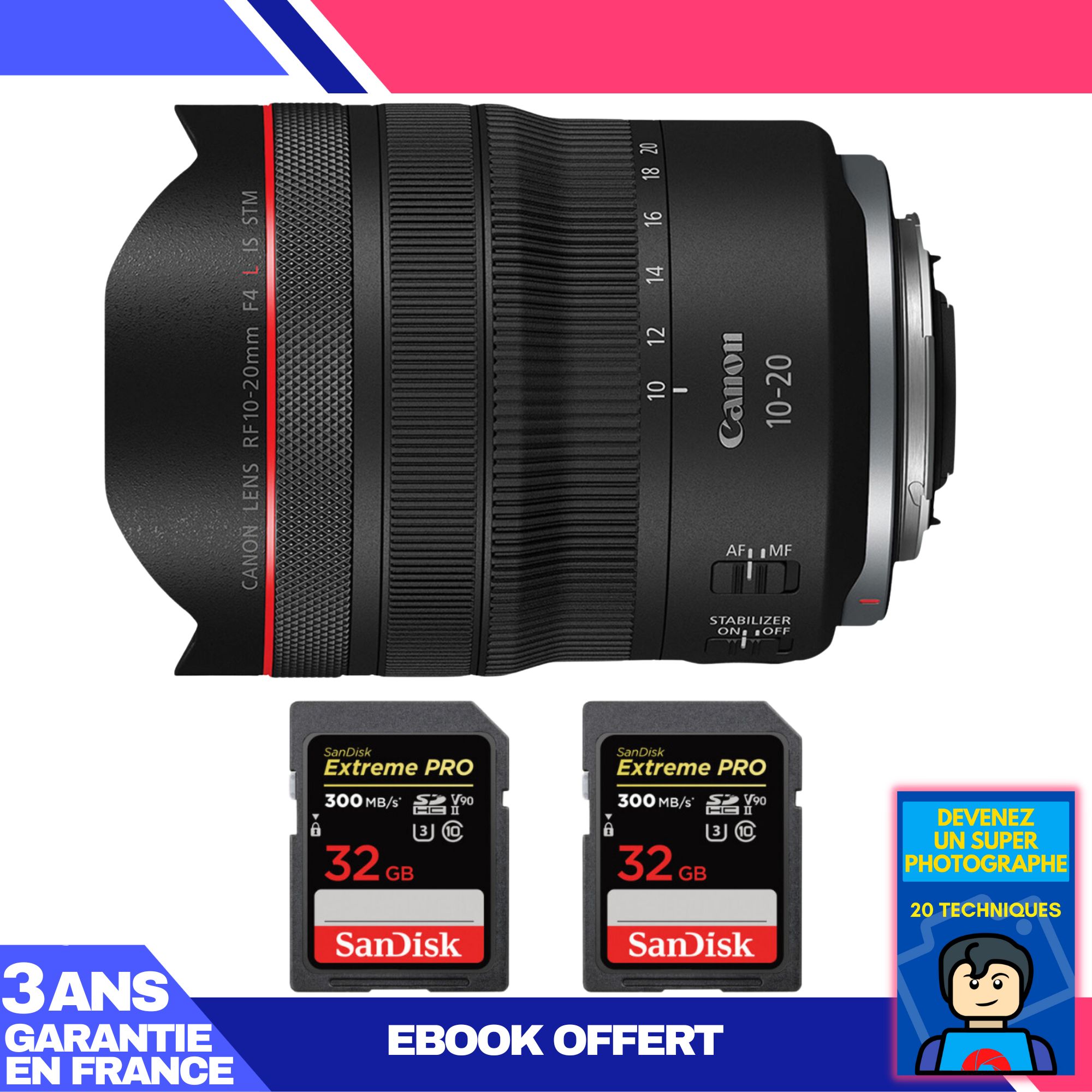Canon RF 10 20mm f4 IS STM + 2 SanDisk Extreme PRO UHS II SDXC 300 MB/ + Ebook 'Devenez Un Super Photographe