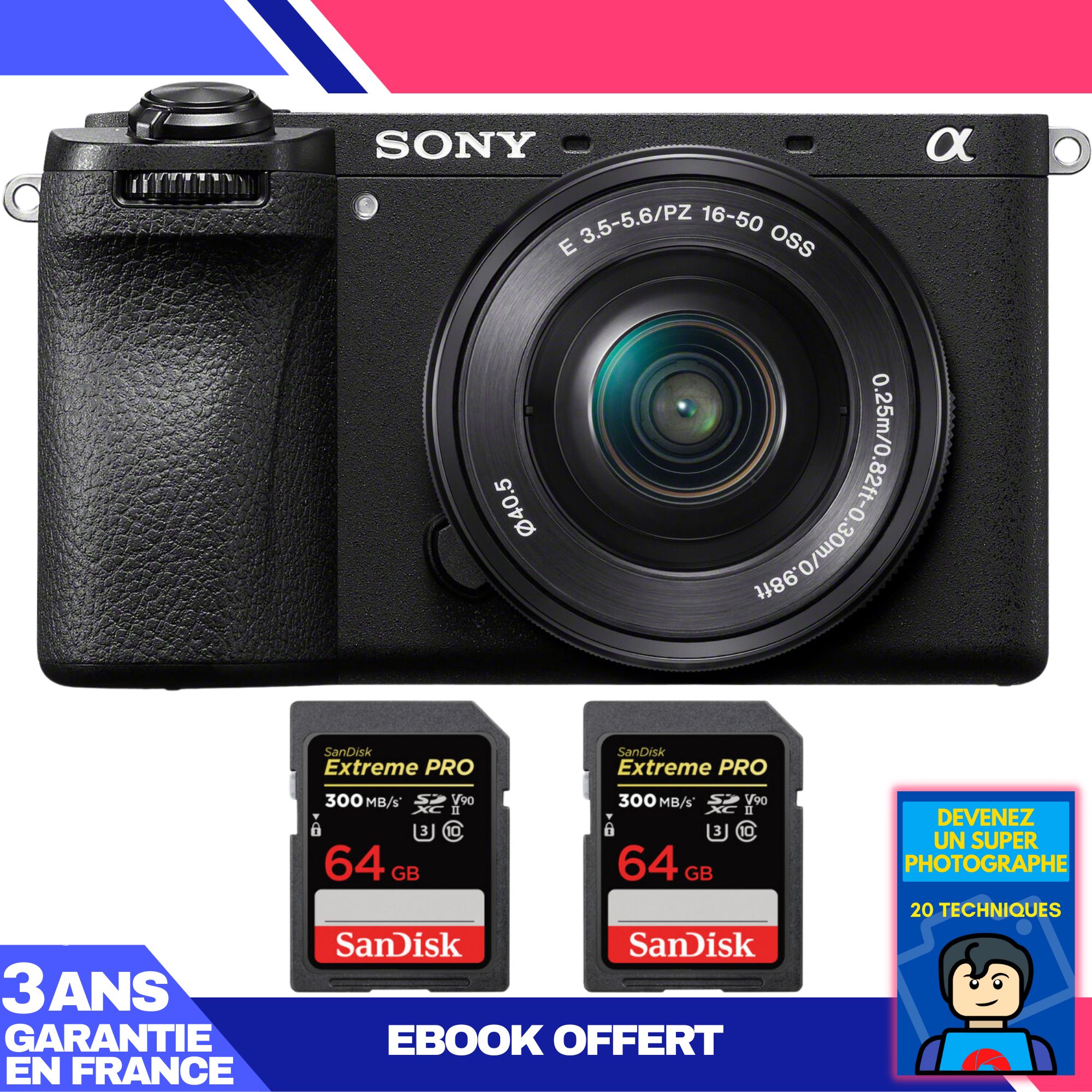 Boitier Sony A6700 + 16 50mm f3.5 5.6 OSS + 2 SanDisk Extreme PRO UHS II SDXC 300 MB/ + Ebook 'Devenez Un Super Photographe