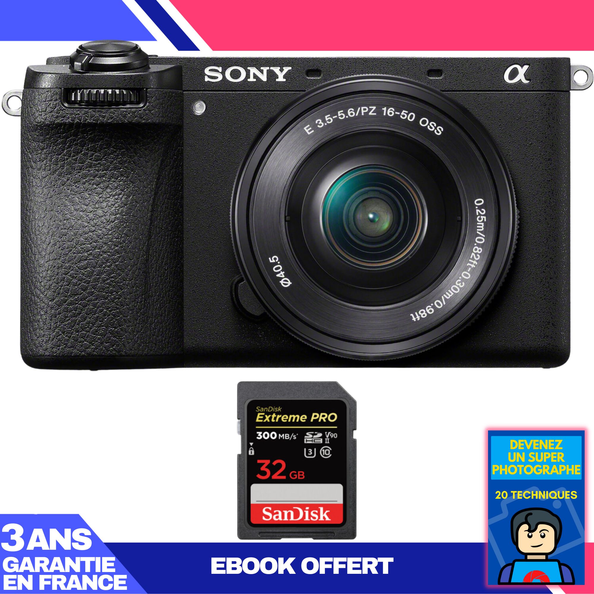 Boitier Sony A6700 + 16 50mm f3.5 5.6 OSS + 1 SanDisk Extreme PRO UHS II SDXC 300 MB/ + Ebook 'Devenez Un Super Photographe