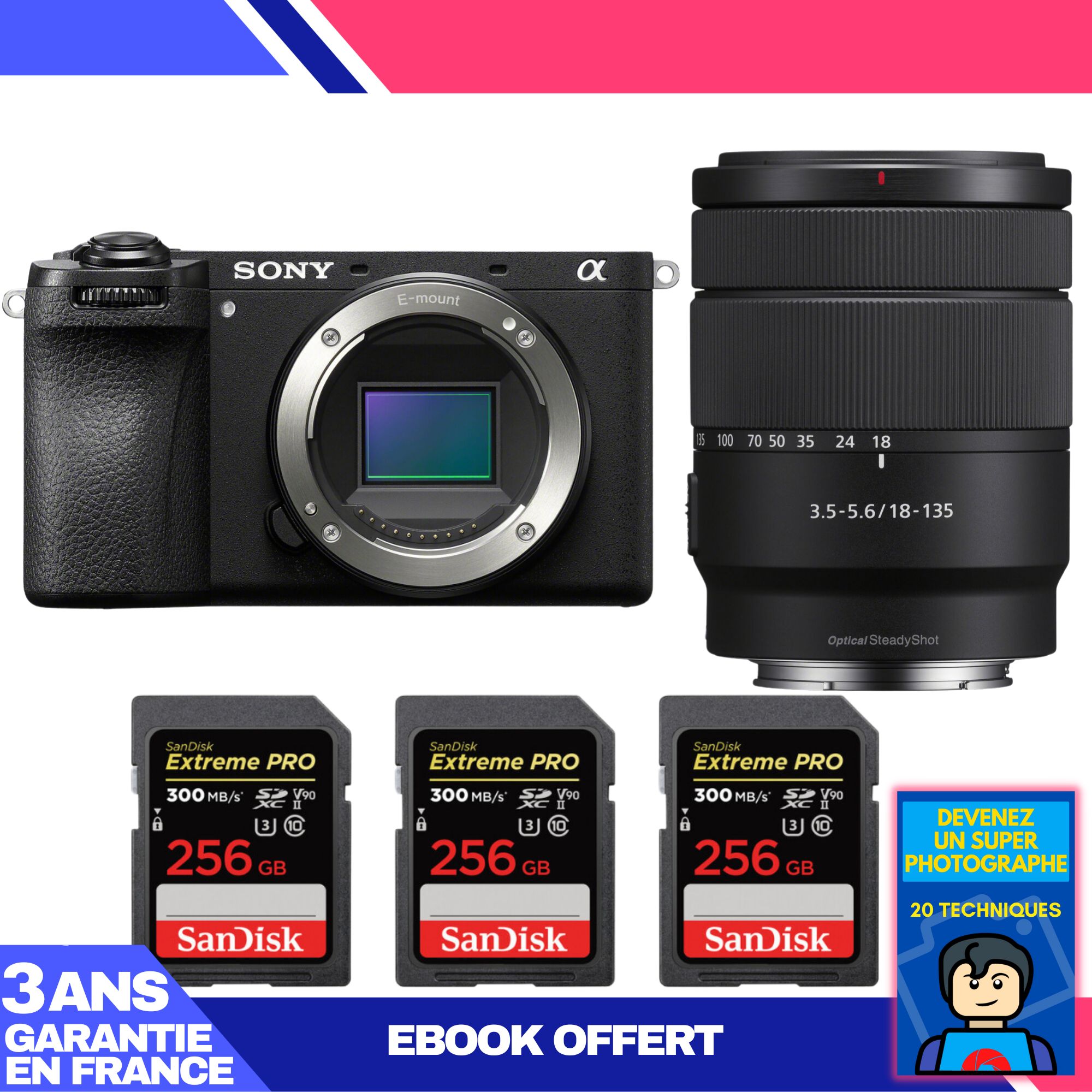 Boitier Sony A6700 + 18 135mm f3.5 5.6 OSS + 3 SanDisk Extreme PRO UHS II SDXC 300 MB/ + Ebook 'Devenez Un Super Photographe - vue 2