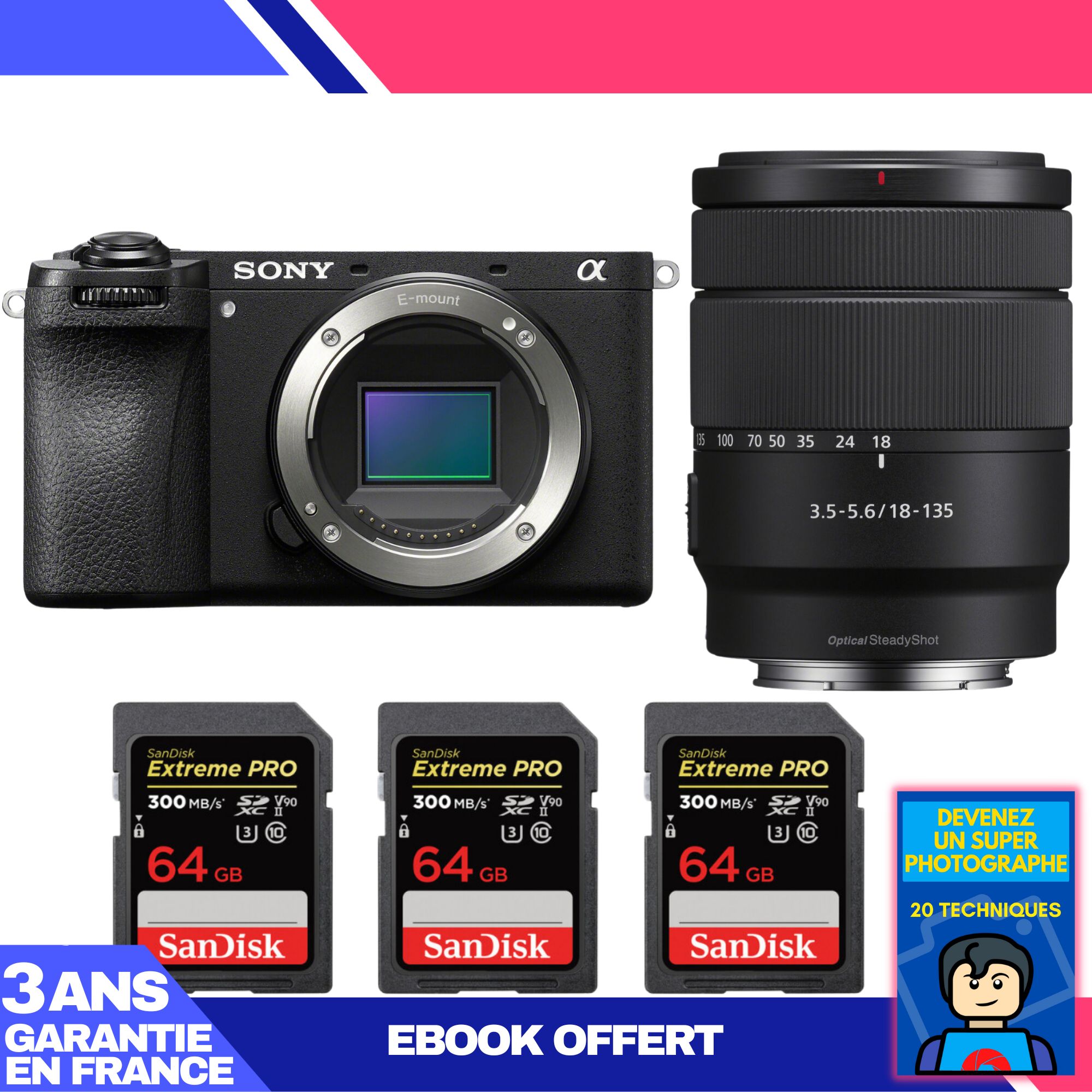 Boitier Sony A6700 + 18 135mm f3.5 5.6 OSS + 3 SanDisk Extreme PRO UHS II SDXC 300 MB/ + Ebook 'Devenez Un Super Photographe - vue 4