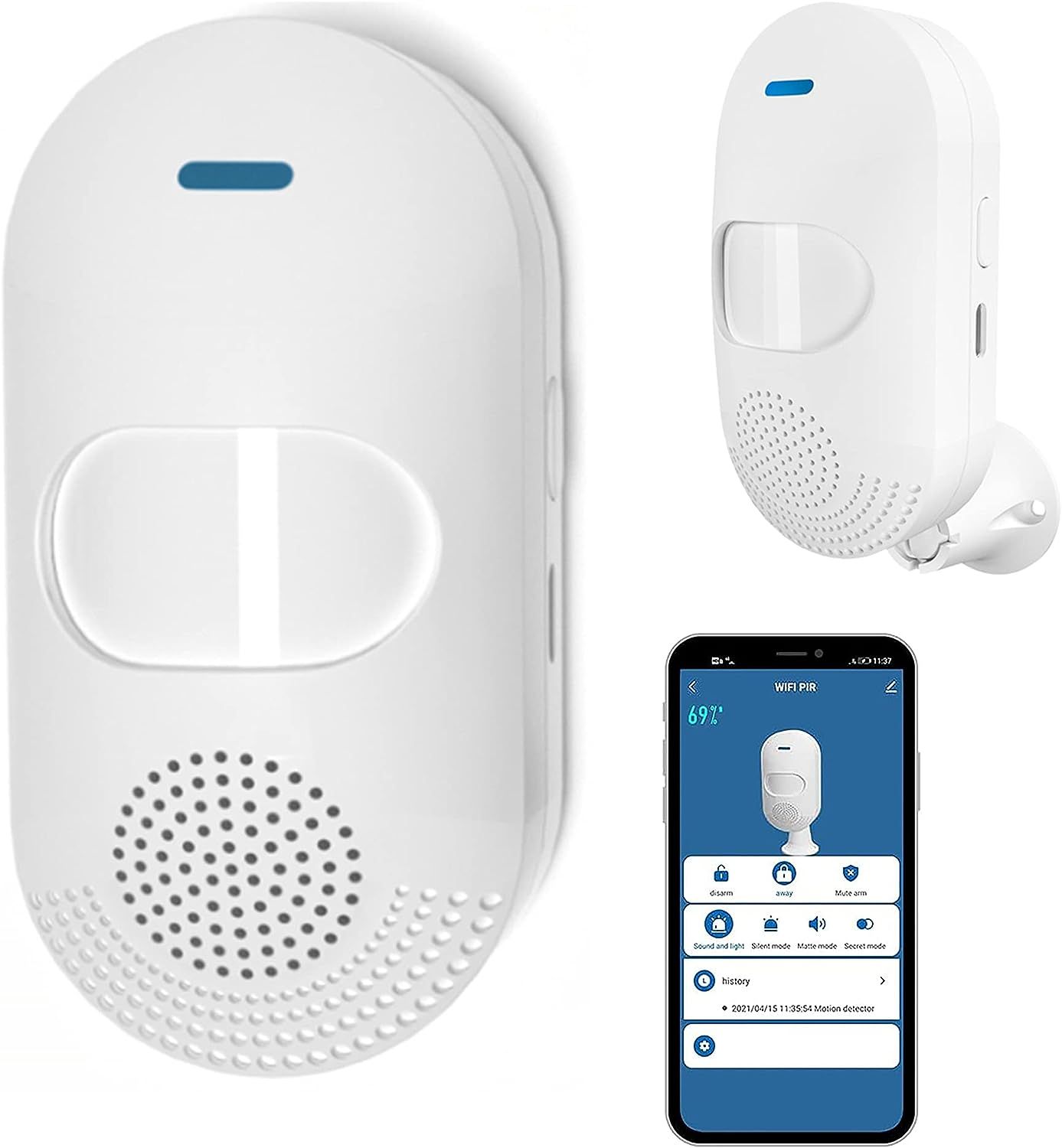 Alarme de capteur de mouvement sans fil : Alarme détecteur de mouvement WiFi avec sirène 100dB, contr?le APP, alarme sonore et lumineuse, détecteur d'alarme infrarouge avec charge USB