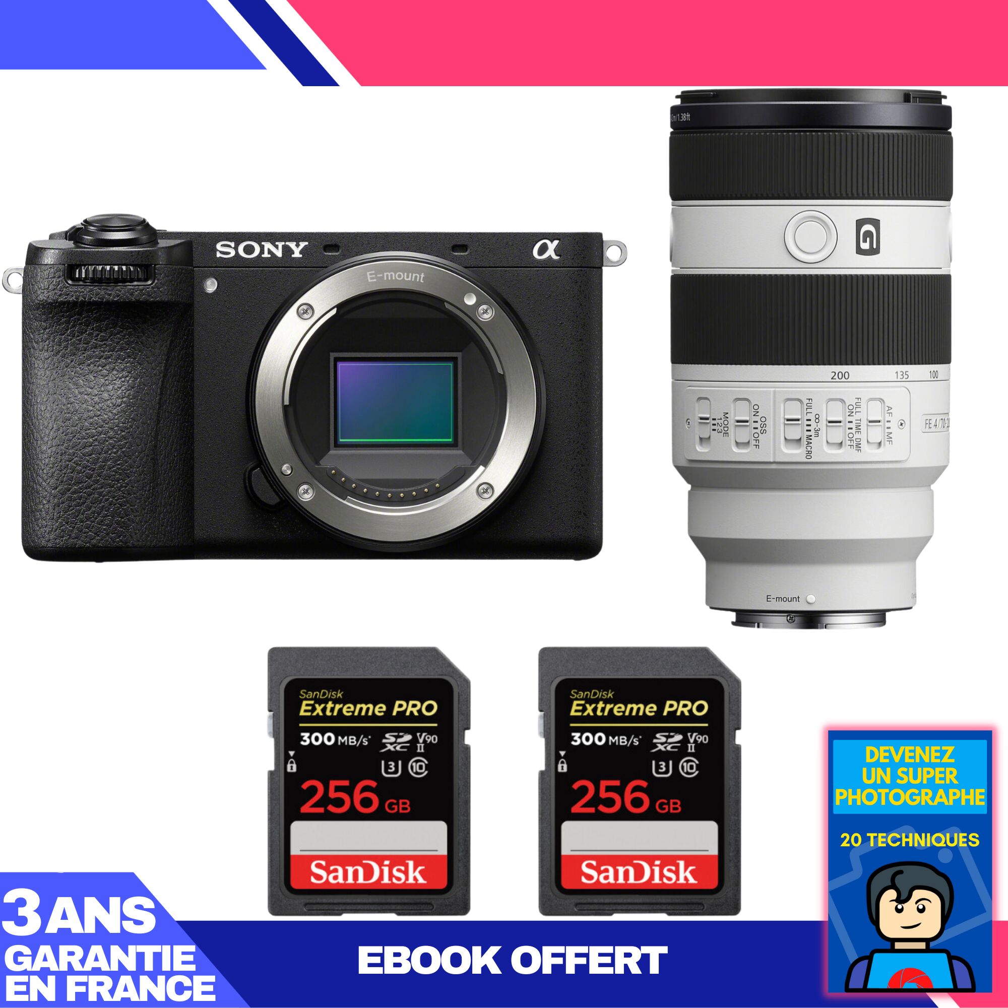 Boitier Sony A6700 + FE 70 200mm f4 Macro G OSS II + 2 SanDisk Extreme PRO UHS II SDXC 300 MB/ + Ebook 'Devenez Un Super Photographe - vue 3