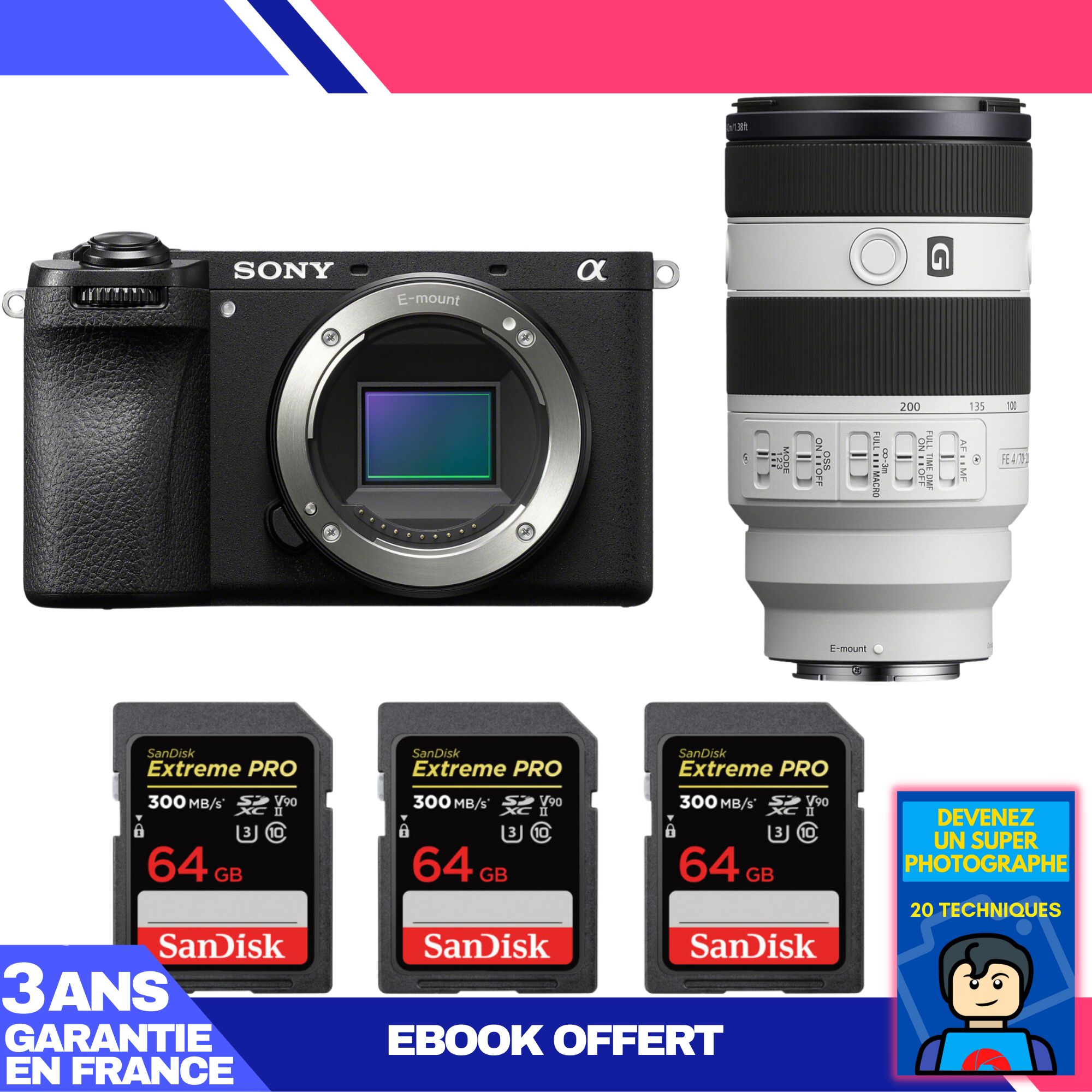 Boitier Sony A6700 + FE 70 200mm f4 Macro G OSS II + 3 SanDisk Extreme PRO UHS II SDXC 300 MB/ + Ebook 'Devenez Un Super Photographe - vue 3