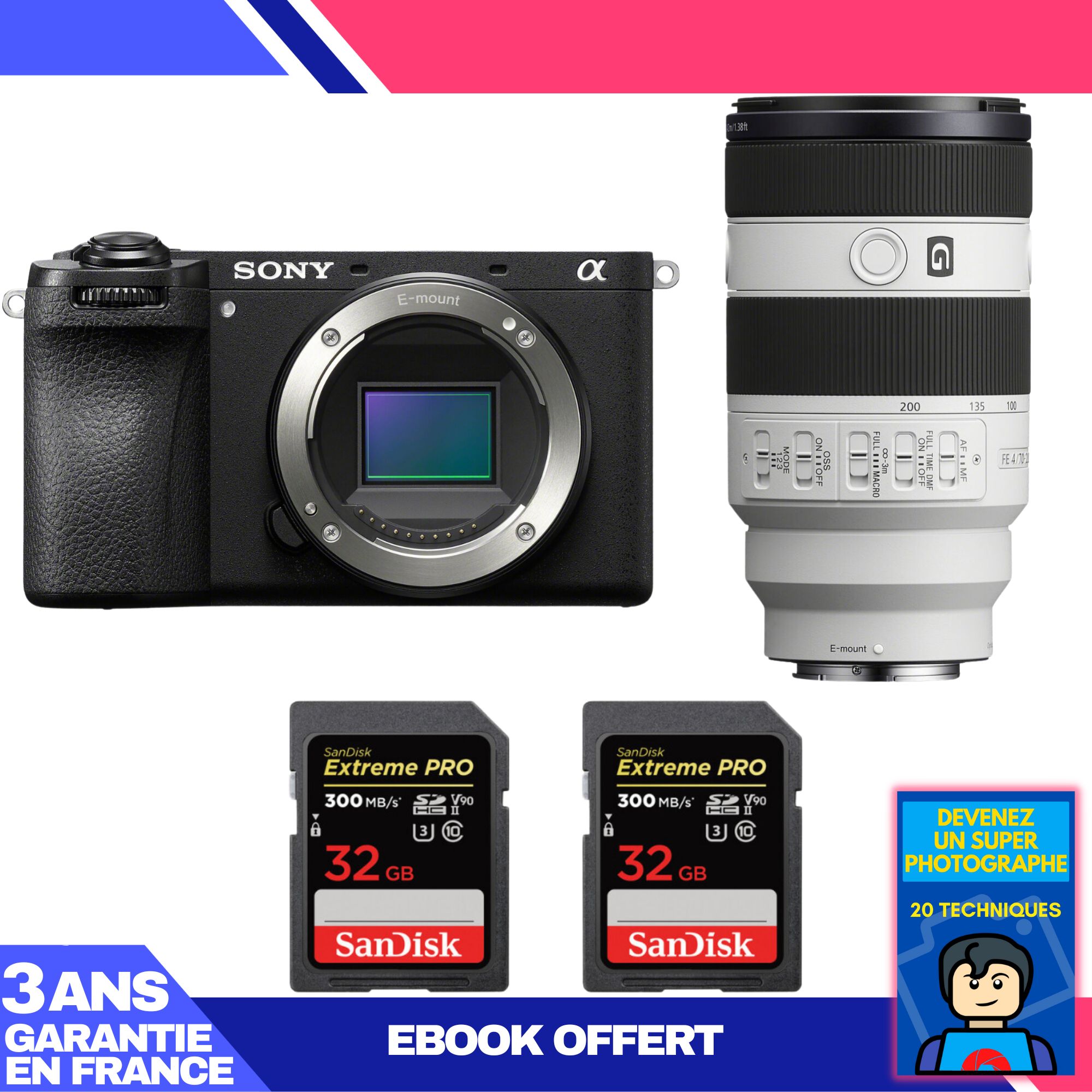 Boitier Sony A6700 + FE 70 200mm f4 Macro G OSS II + 2 SanDisk Extreme PRO UHS II SDXC 300 MB/ + Ebook 'Devenez Un Super Photographe - vue 2