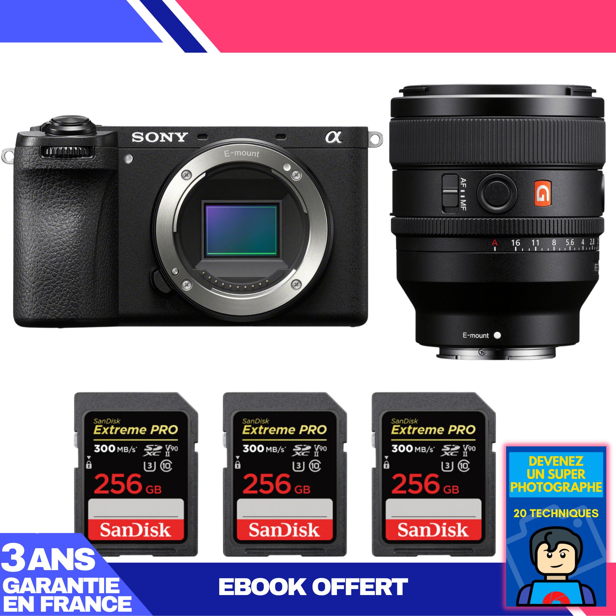 Boitier Sony A6700 + FE 50mm f1.4 GM + 3 SanDisk Extreme PRO UHS II SDXC 300 MB/ + Ebook 'Devenez Un Super Photographe - vue 3