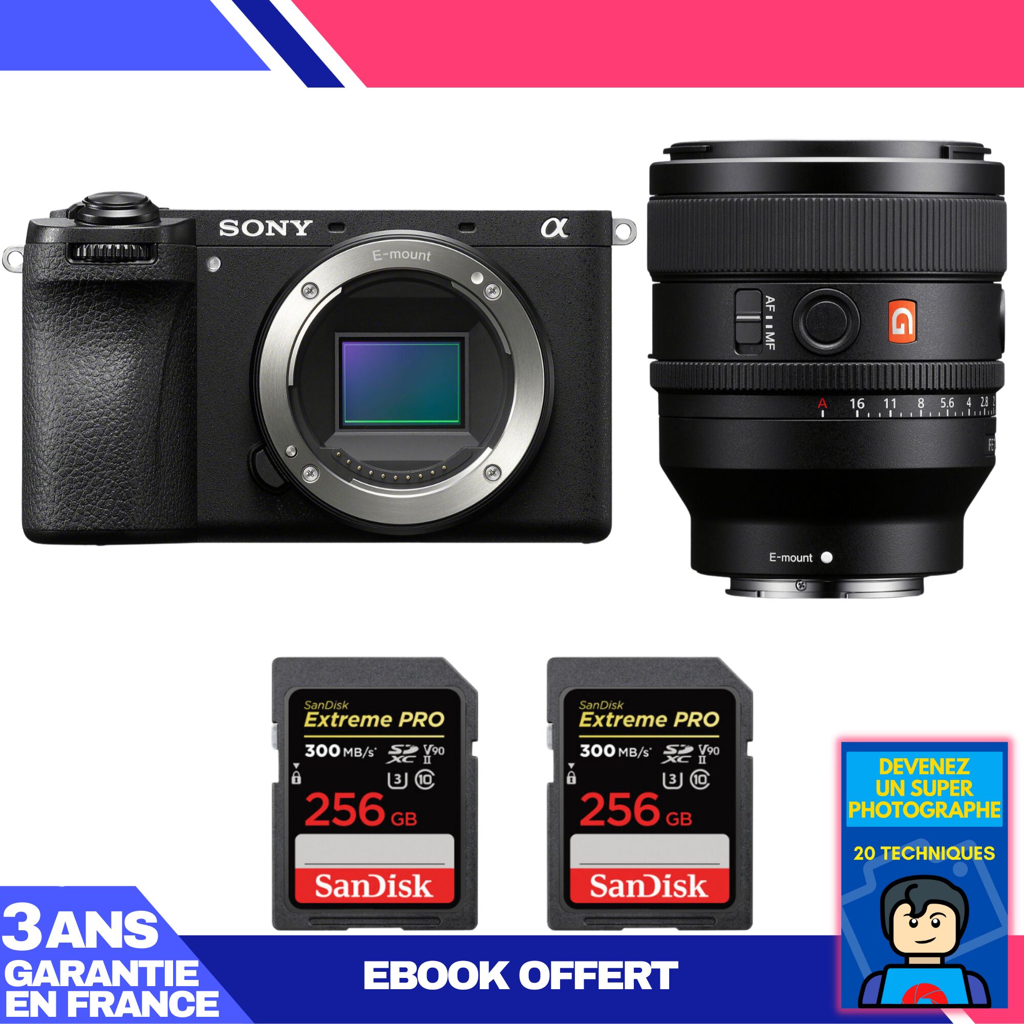Boitier Sony A6700 + FE 50mm f1.4 GM + 2 SanDisk Extreme PRO UHS II SDXC 300 MB/ + Ebook 'Devenez Un Super Photographe - vue 2
