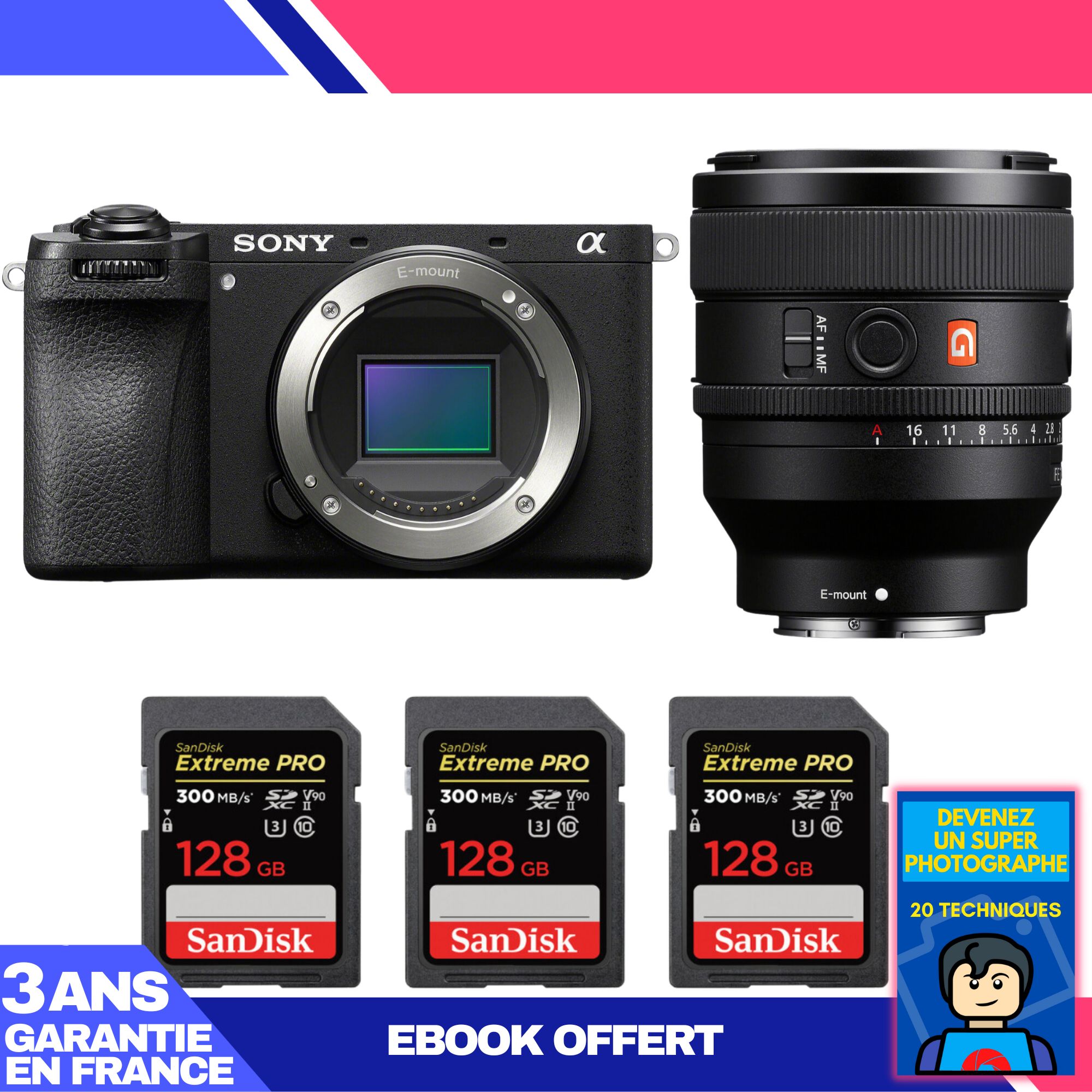 Boitier Sony A6700 + FE 50mm f1.4 GM + 3 SanDisk Extreme PRO UHS II SDXC 300 MB/ + Ebook 'Devenez Un Super Photographe