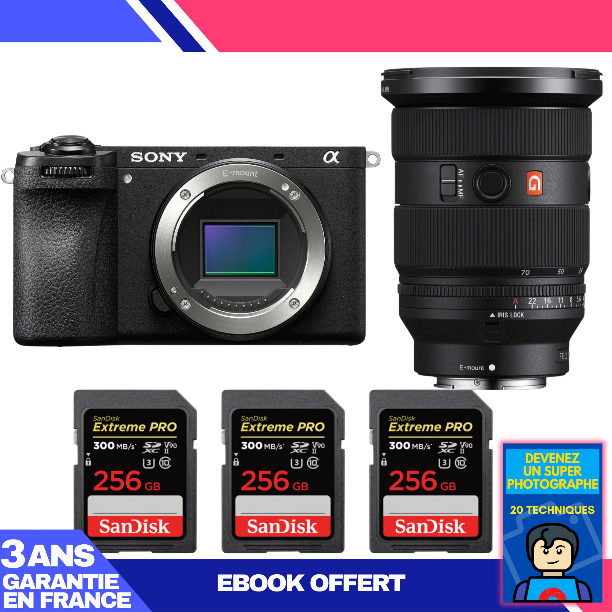 Boitier Sony A6700 + FE 24 70mm f2.8 GM II + 3 SanDisk Extreme PRO UHS II SDXC 300 MB/ + Ebook 'Devenez Un Super Photographe - vue 3