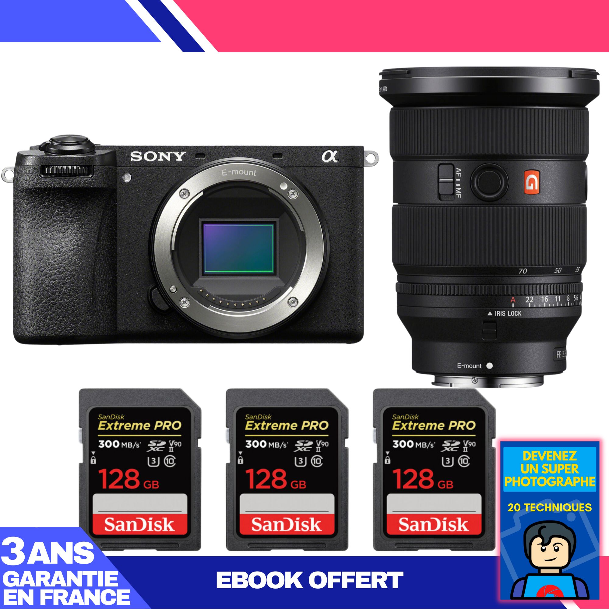Boitier Sony A6700 + FE 24 70mm f2.8 GM II + 3 SanDisk Extreme PRO UHS II SDXC 300 MB/ + Ebook 'Devenez Un Super Photographe - vue 2