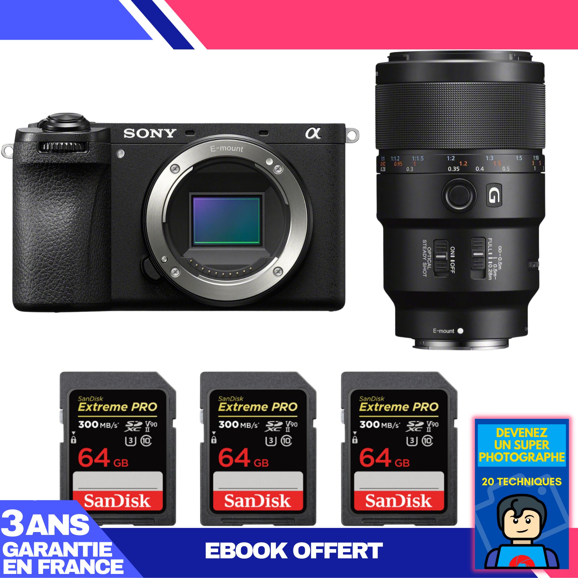 Boitier Sony A6700 + FE 90mm f2.8 Macro G OSS + 3 SanDisk Extreme PRO UHS II SDXC 300 MB/ + Ebook 'Devenez Un Super Photographe - vue 3