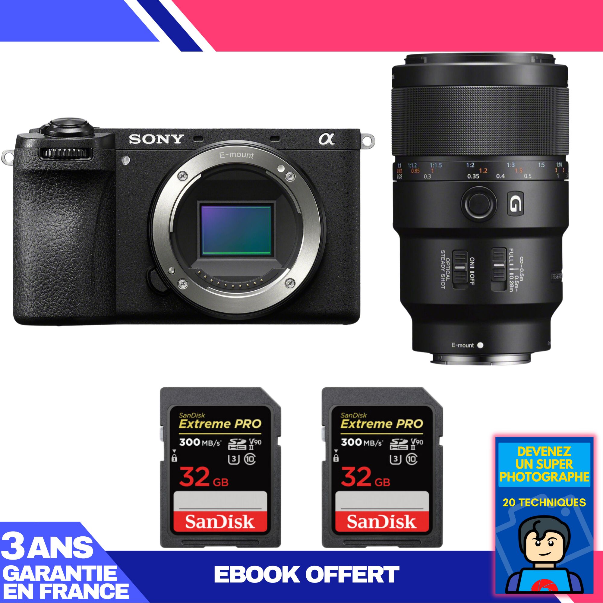 Boitier Sony A6700 + FE 90mm f2.8 Macro G OSS + 2 SanDisk Extreme PRO UHS II SDXC 300 MB/ + Ebook 'Devenez Un Super Photographe - vue 2