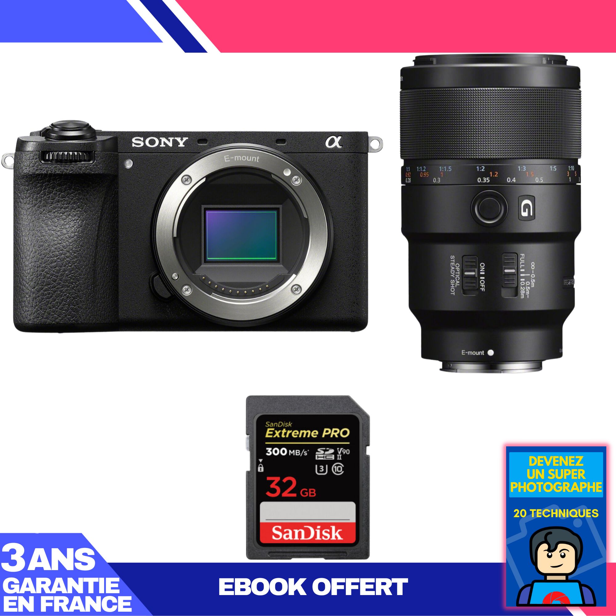 Boitier Sony A6700 + FE 90mm f2.8 Macro G OSS + 1 SanDisk Extreme PRO UHS II SDXC 300 MB/ + Ebook 'Devenez Un Super Photographe