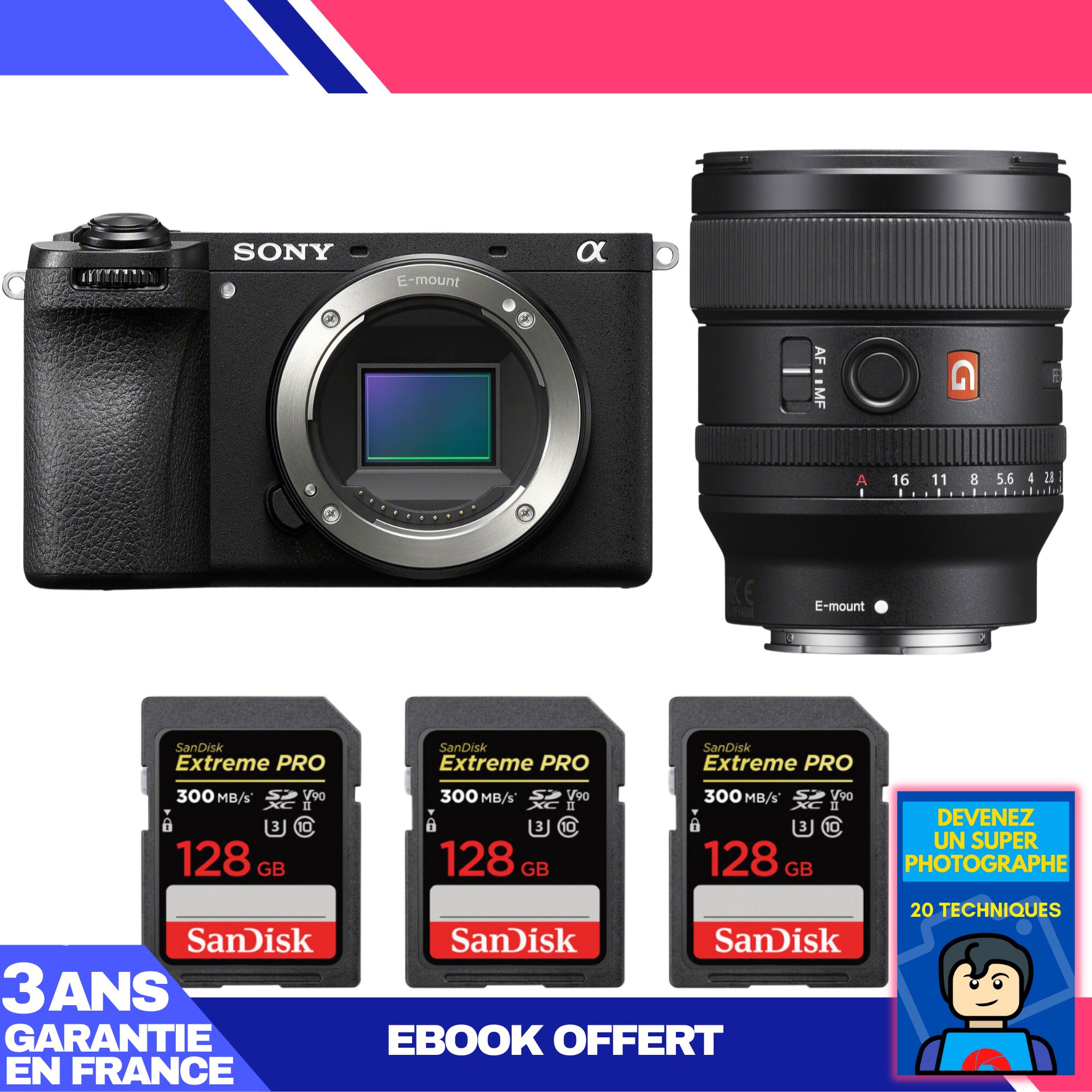 Boitier Sony A6700 + FE 24mm f1.4 GM + 3 SanDisk Extreme PRO UHS II SDXC 300 MB/ + Ebook 'Devenez Un Super Photographe - vue 2