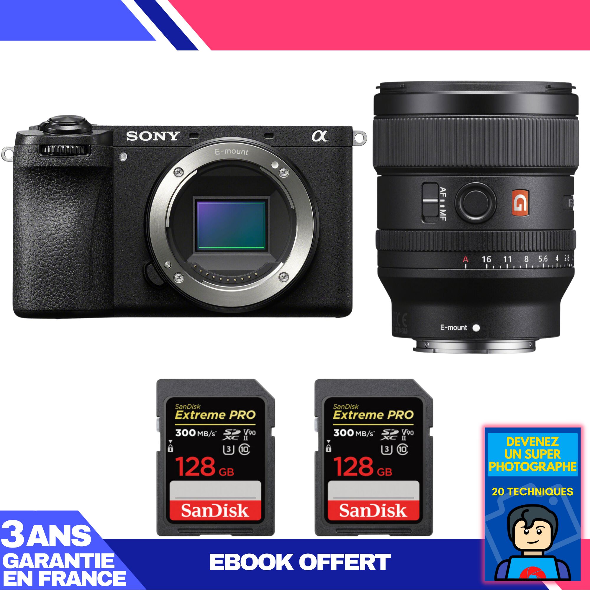 Boitier Sony A6700 + FE 24mm f1.4 GM + 2 SanDisk Extreme PRO UHS II SDXC 300 MB/ + Ebook 'Devenez Un Super Photographe