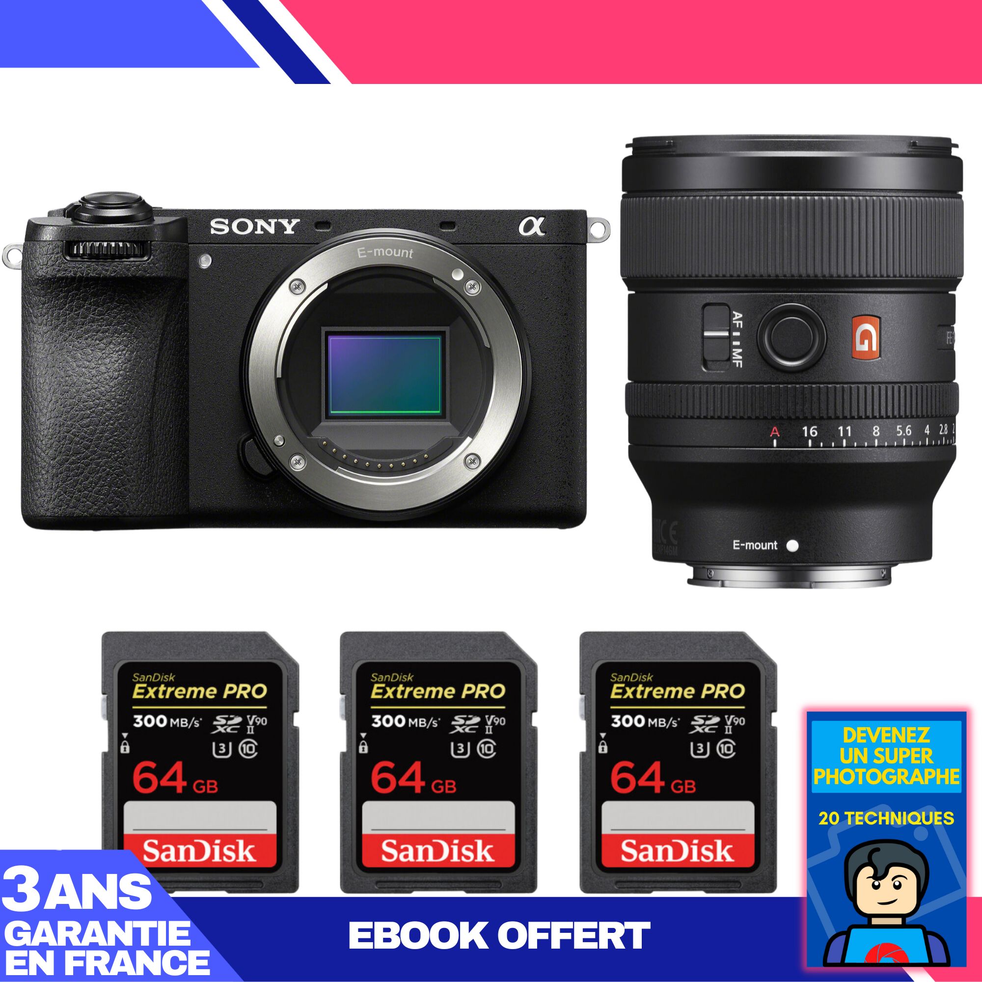 Boitier Sony A6700 + FE 24mm f1.4 GM + 3 SanDisk Extreme PRO UHS II SDXC 300 MB/ + Ebook 'Devenez Un Super Photographe - vue 3