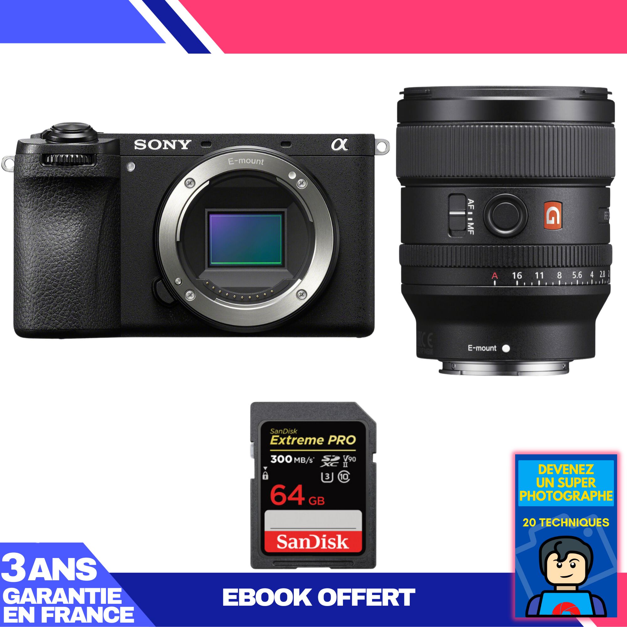 Boitier Sony A6700 + FE 24mm f1.4 GM + 1 SanDisk Extreme PRO UHS II SDXC 300 MB/ + Ebook 'Devenez Un Super Photographe - vue 3