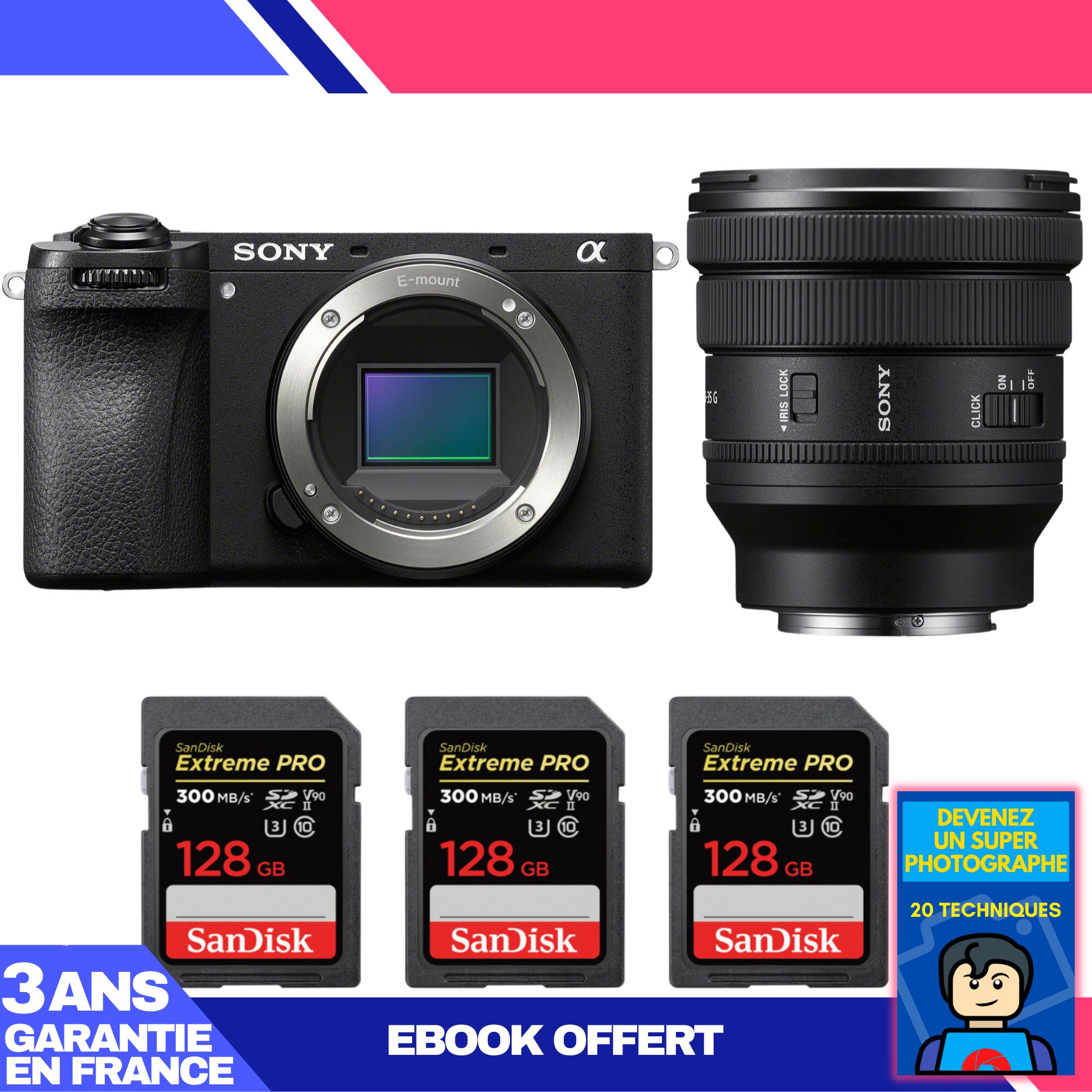 Boitier Sony A6700 + FE PZ 16 35mm f4 G + 3 SanDisk Extreme PRO UHS II SDXC 300 MB/ + Ebook 'Devenez Un Super Photographe - vue 2