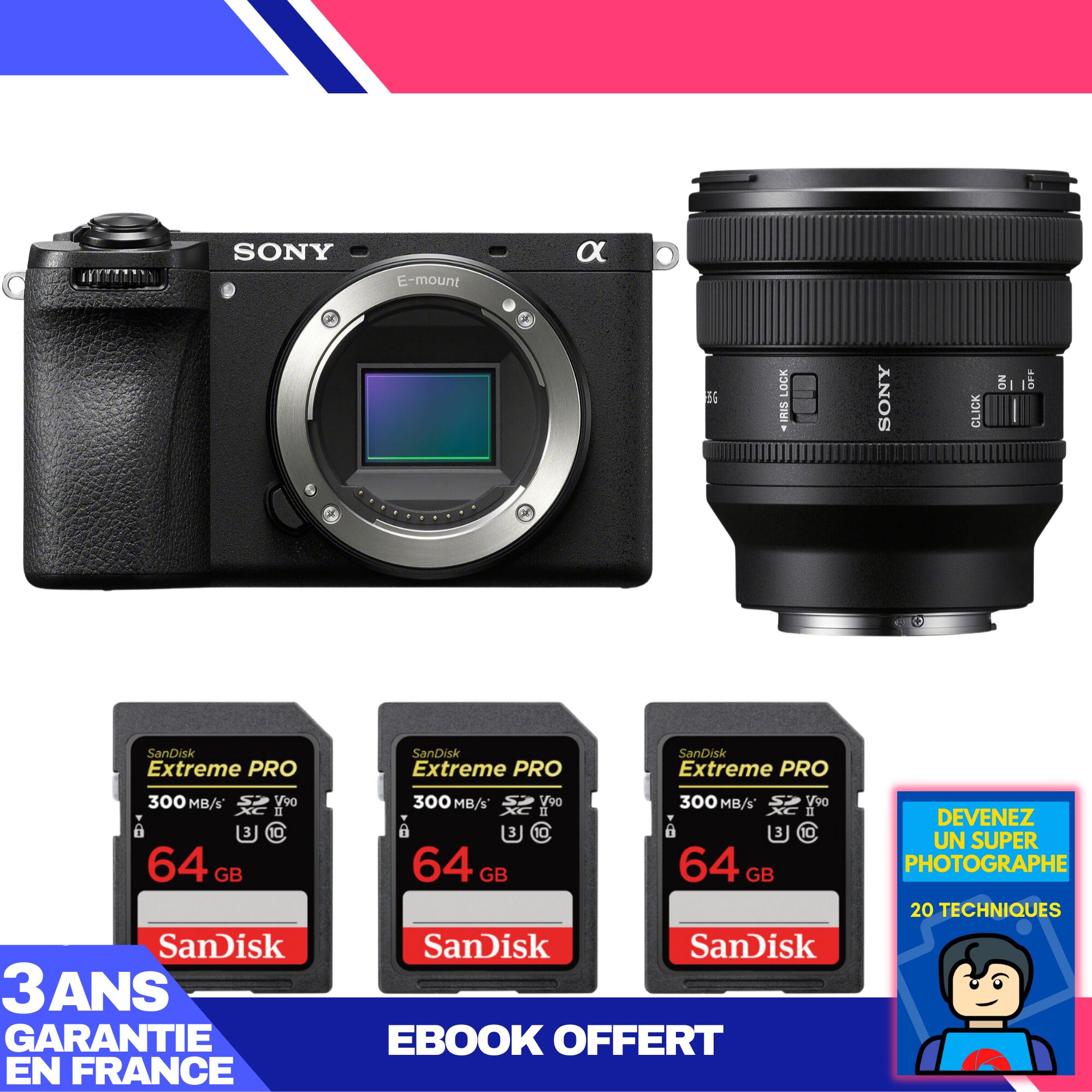 Boitier Sony A6700 + FE PZ 16 35mm f4 G + 3 SanDisk Extreme PRO UHS II SDXC 300 MB/ + Ebook 'Devenez Un Super Photographe