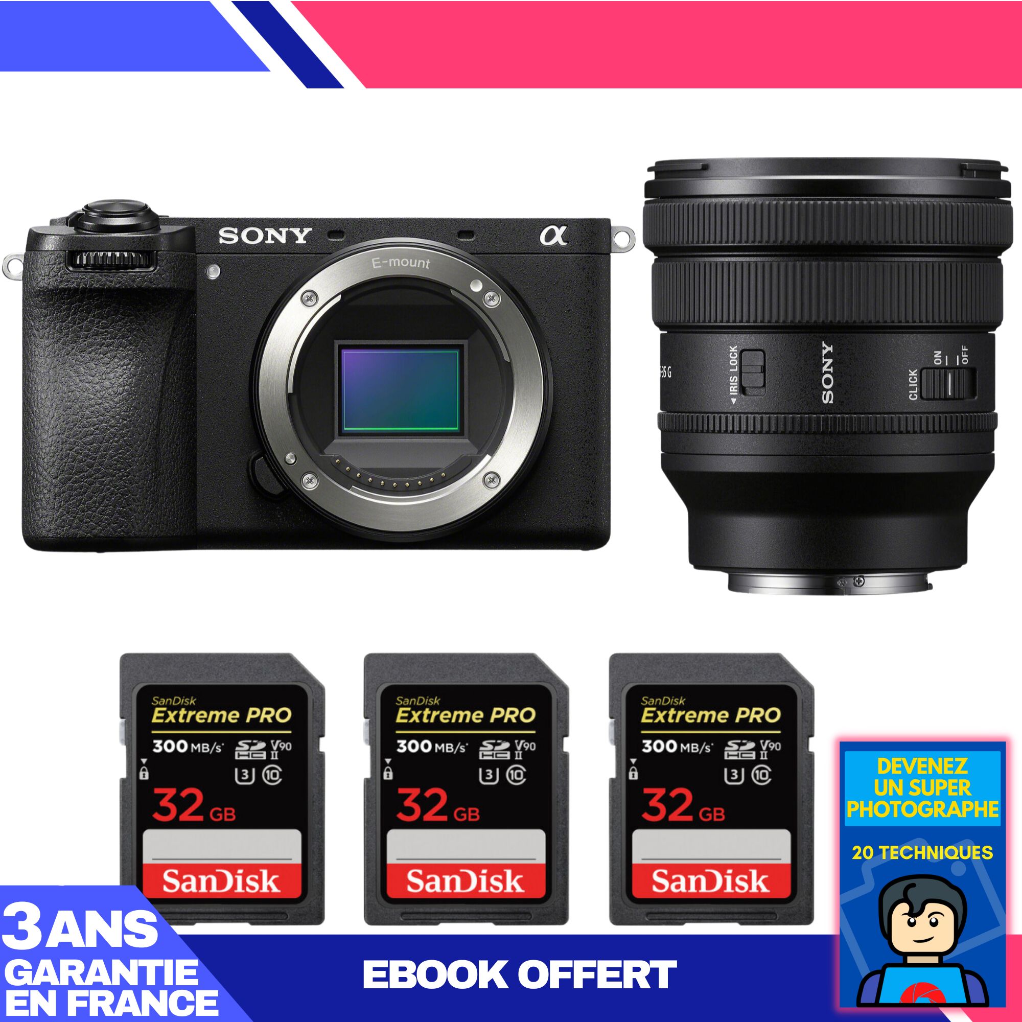 Boitier Sony A6700 + FE PZ 16 35mm f4 G + 3 SanDisk Extreme PRO UHS II SDXC 300 MB/ + Ebook 'Devenez Un Super Photographe - vue 3
