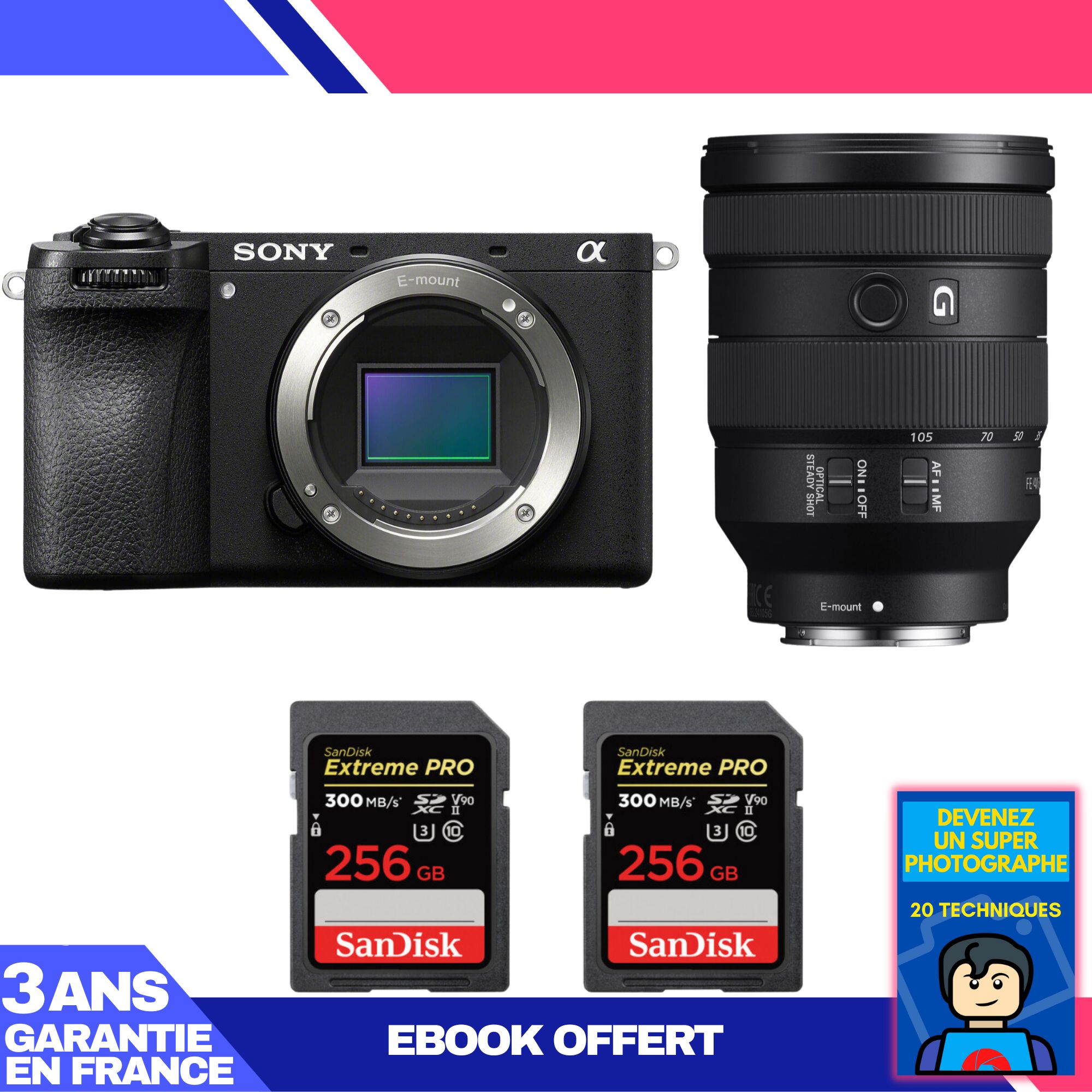 Boitier Sony A6700 + FE 24 105mm f4 G OSS + 2 SanDisk Extreme PRO UHS II SDXC 300 MB/ + Ebook 'Devenez Un Super Photographe