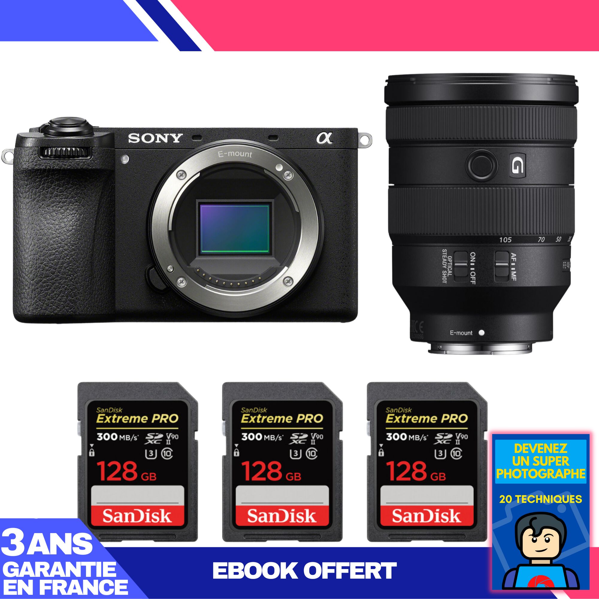 Boitier Sony A6700 + FE 24 105mm f4 G OSS + 3 SanDisk Extreme PRO UHS II SDXC 300 MB/ + Ebook 'Devenez Un Super Photographe - vue 3