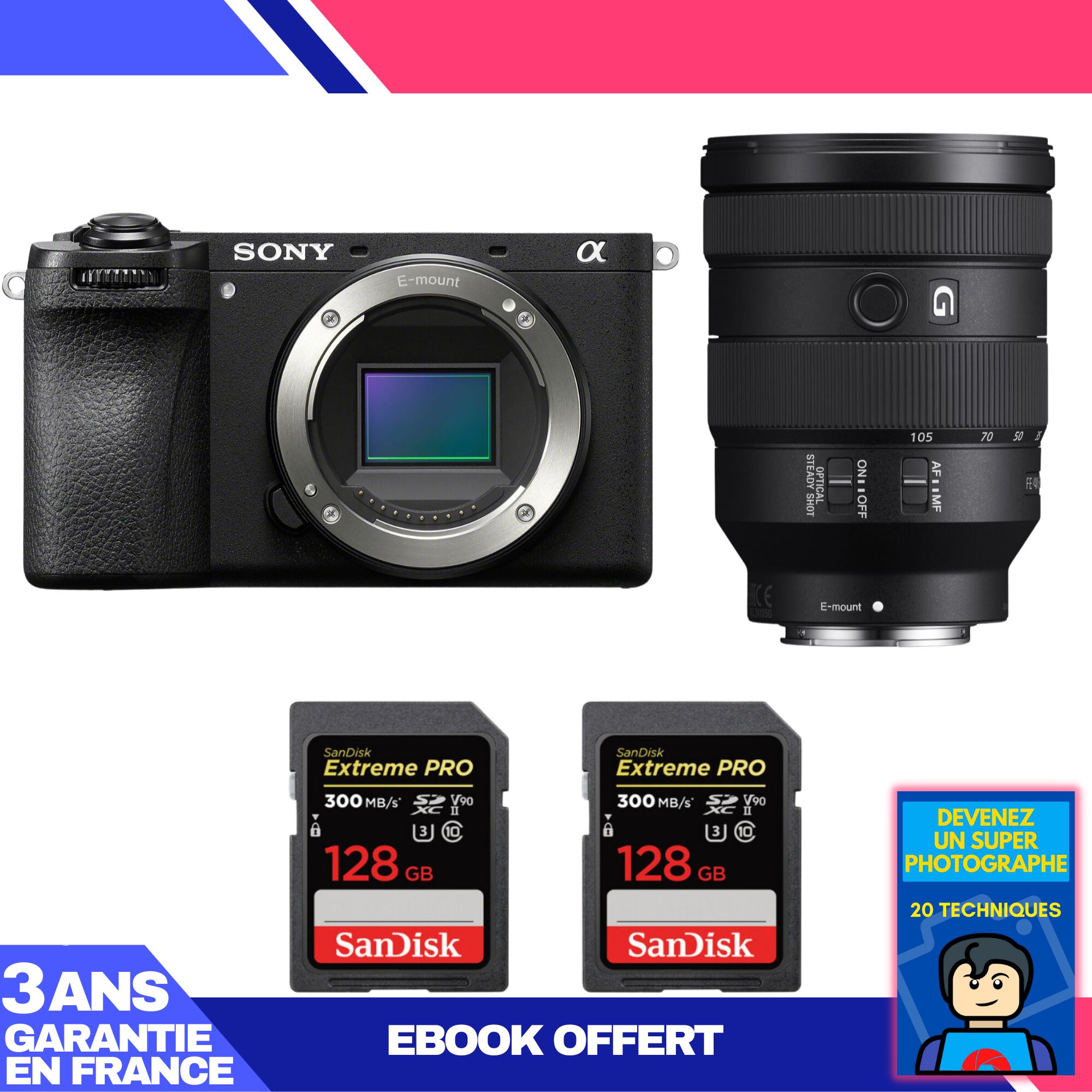 Boitier Sony A6700 + FE 24 105mm f4 G OSS + 2 SanDisk Extreme PRO UHS II SDXC 300 MB/ + Ebook 'Devenez Un Super Photographe - vue 3