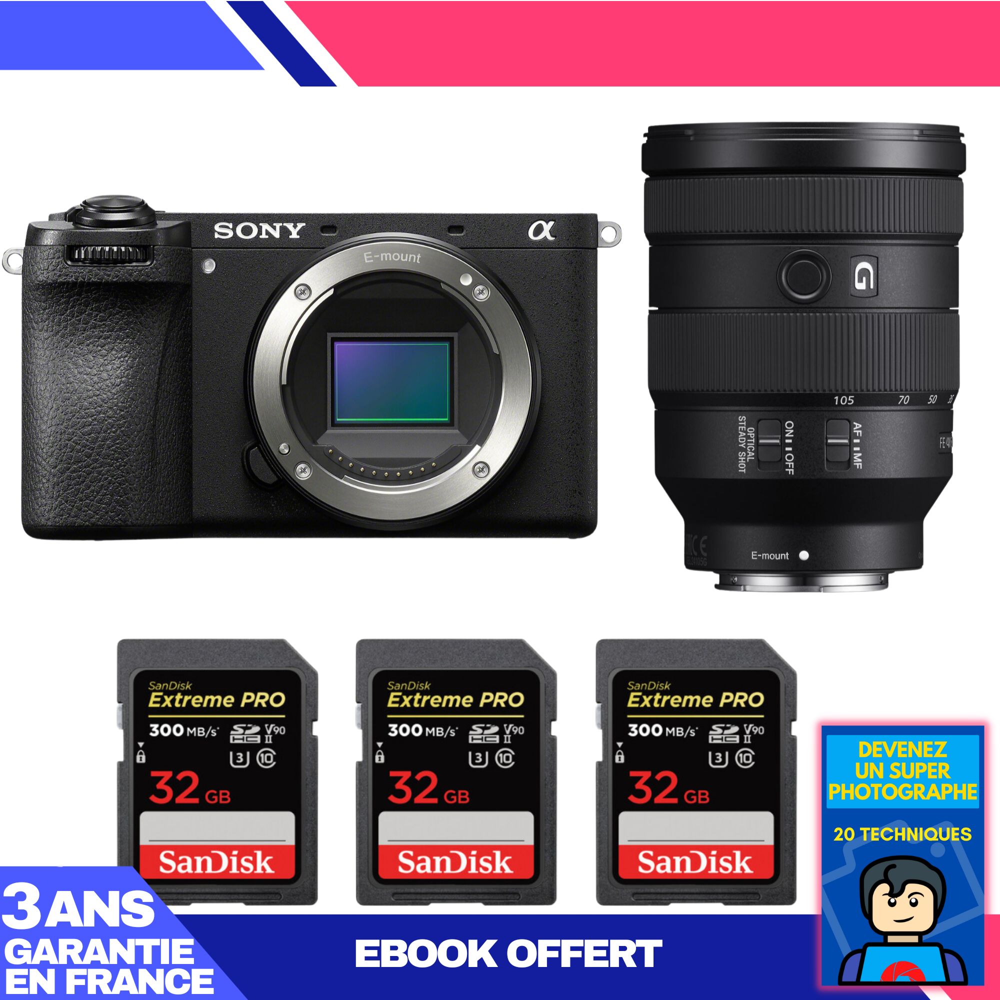 Boitier Sony A6700 + FE 24 105mm f4 G OSS + 3 SanDisk Extreme PRO UHS II SDXC 300 MB/ + Ebook 'Devenez Un Super Photographe - vue 2
