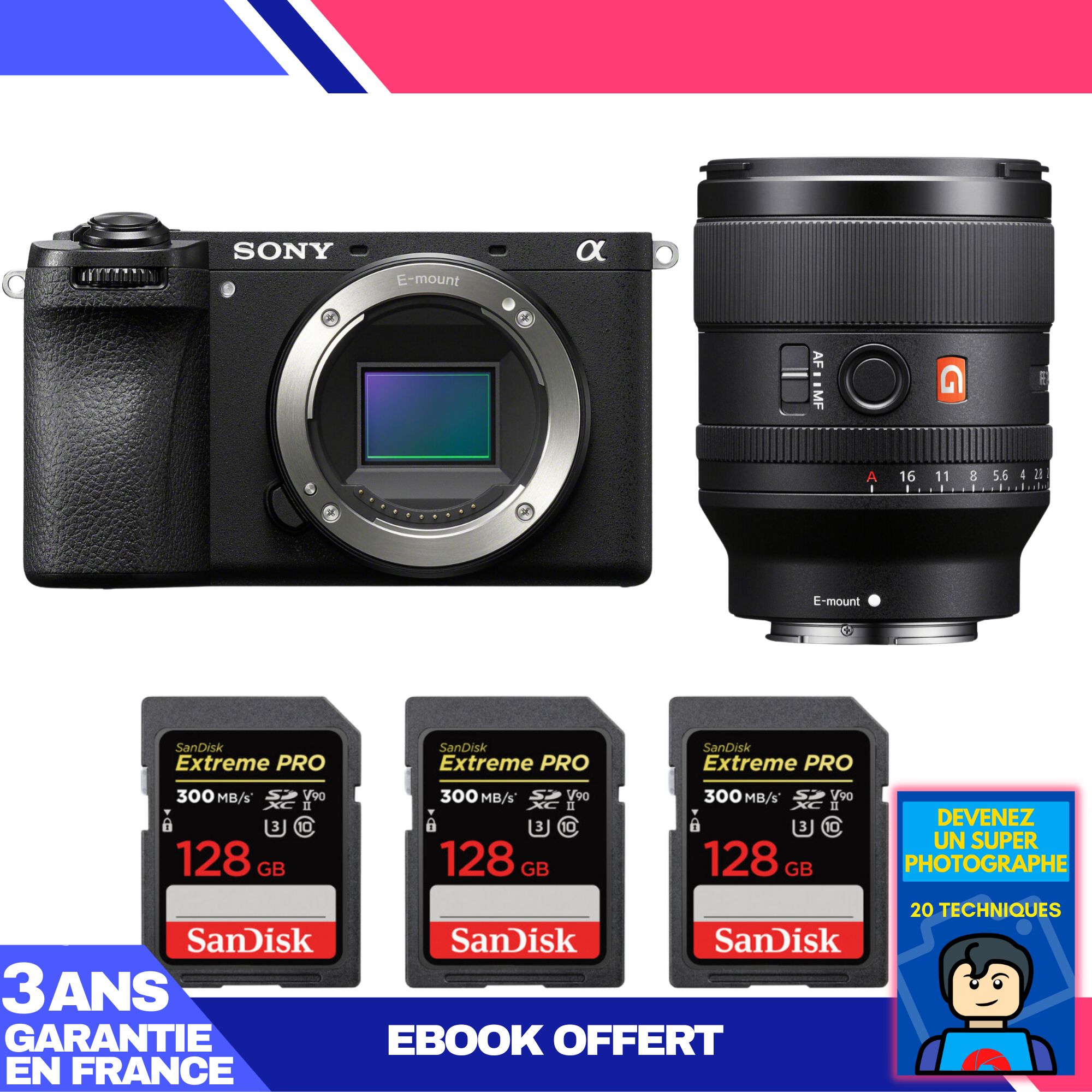 Boitier Sony A6700 + FE 35mm f1.4 GM + 3 SanDisk Extreme PRO UHS II SDXC 300 MB/ + Ebook 'Devenez Un Super Photographe - vue 3