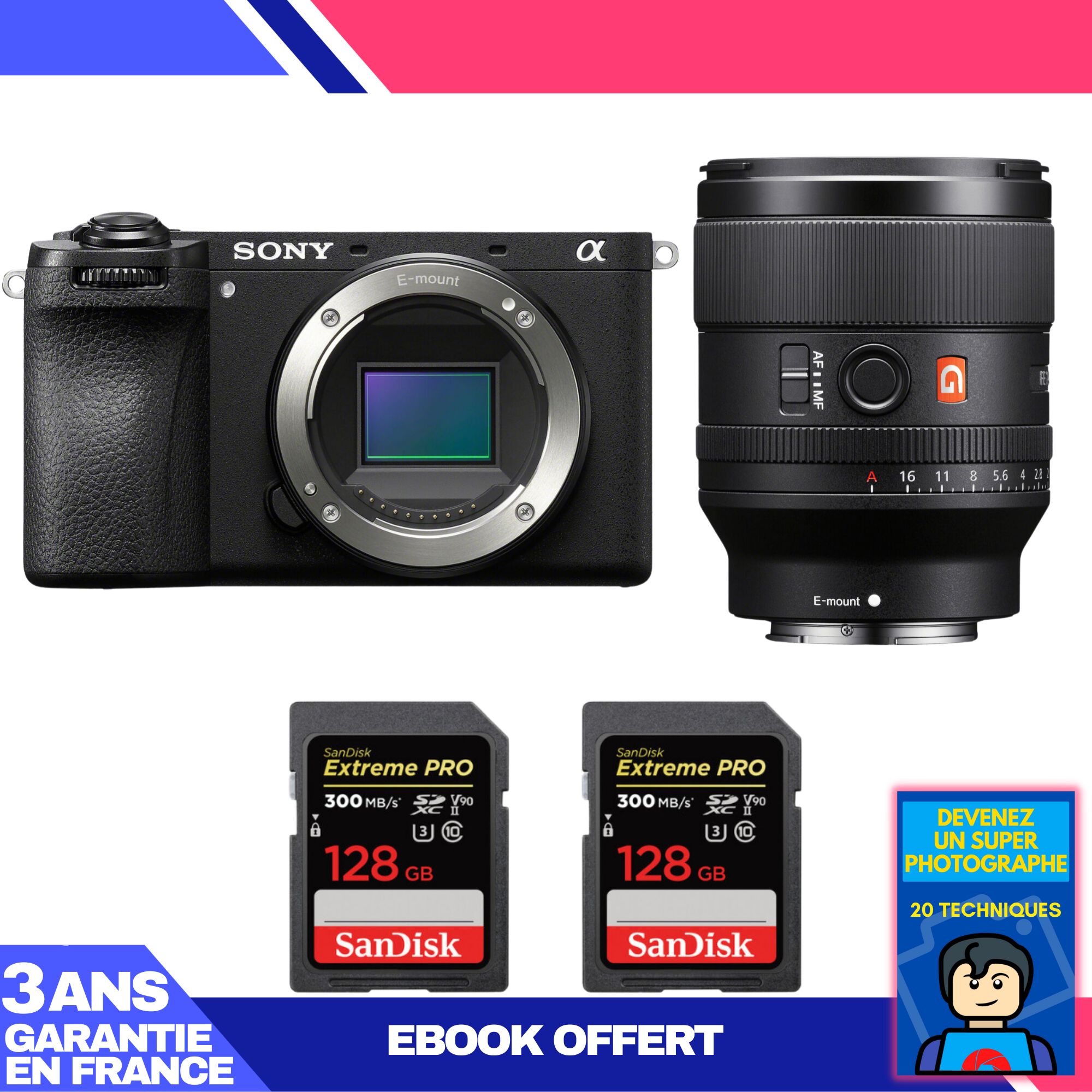 Boitier Sony A6700 + FE 35mm f1.4 GM + 2 SanDisk Extreme PRO UHS II SDXC 300 MB/ + Ebook 'Devenez Un Super Photographe - vue 2