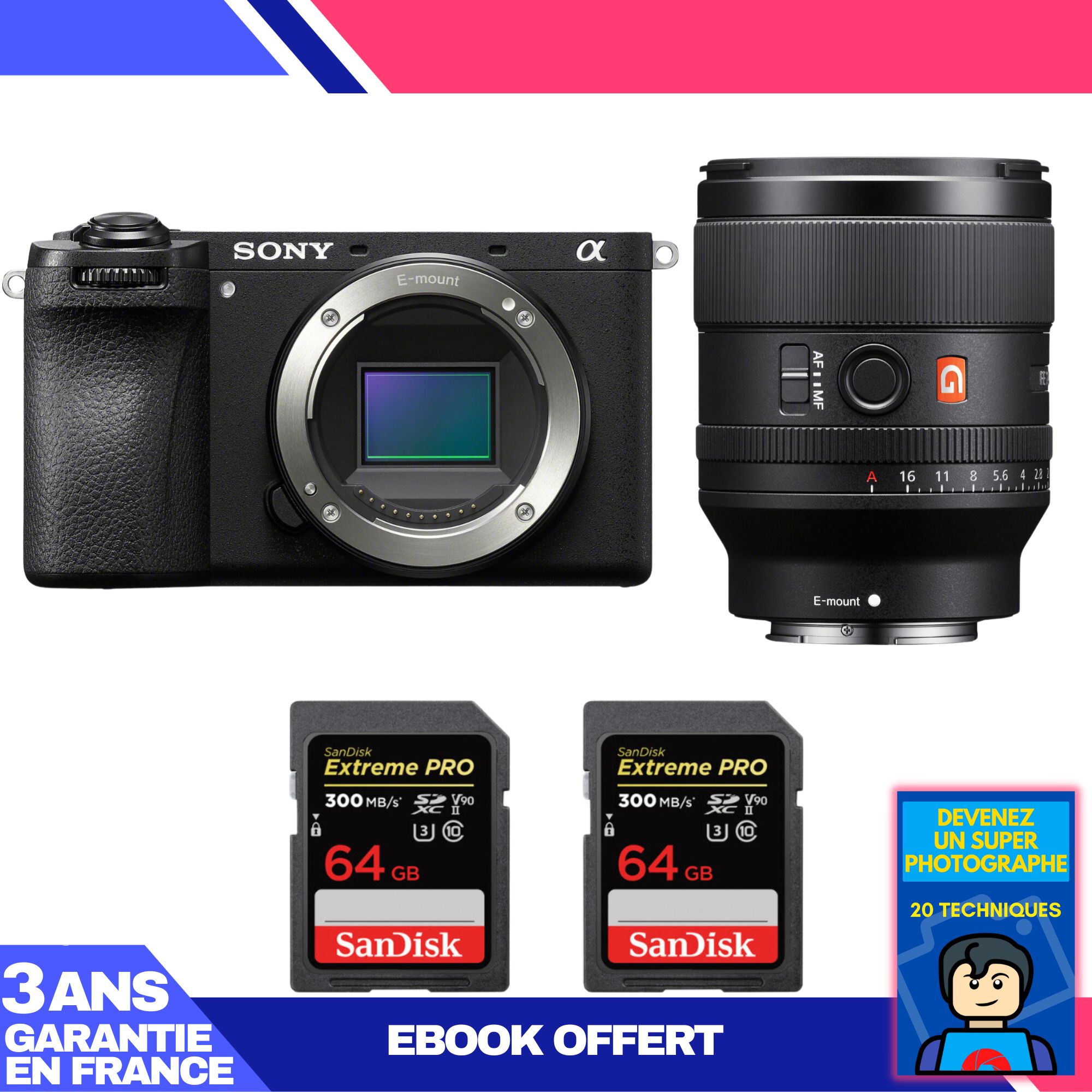 Boitier Sony A6700 + FE 35mm f1.4 GM + 2 SanDisk Extreme PRO UHS II SDXC 300 MB/ + Ebook 'Devenez Un Super Photographe