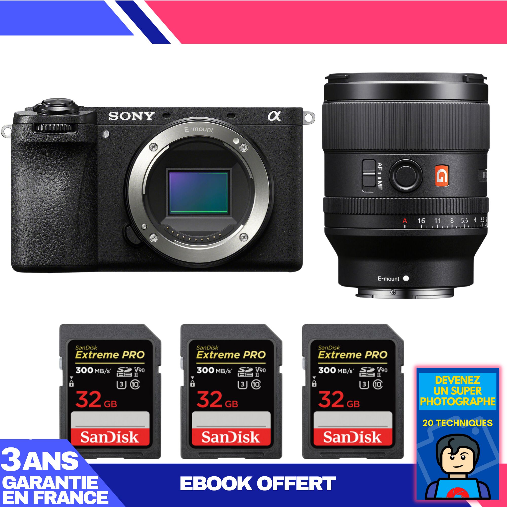 Boitier Sony A6700 + FE 35mm f1.4 GM + 3 SanDisk Extreme PRO UHS II SDXC 300 MB/ + Ebook 'Devenez Un Super Photographe - vue 2