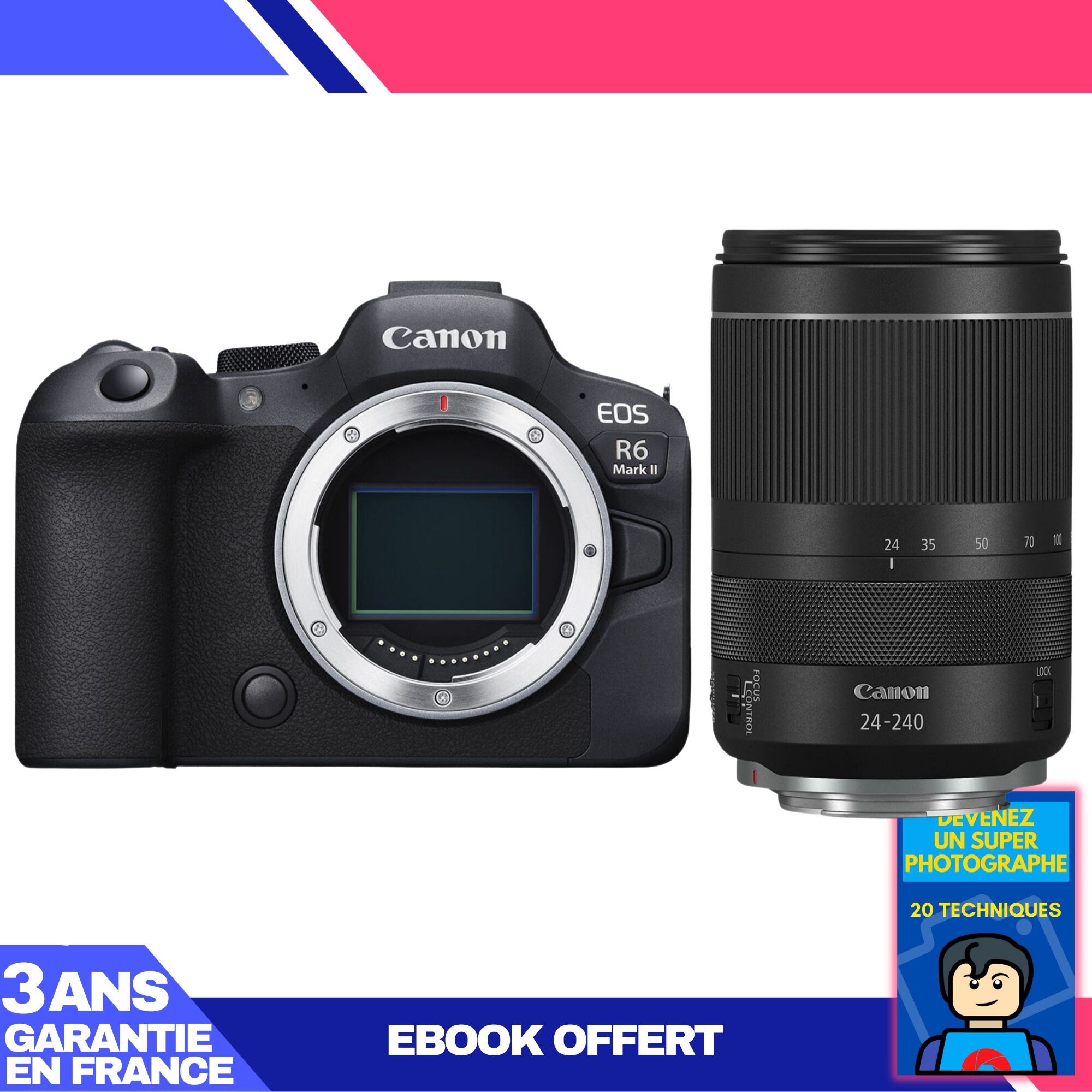Boitier Canon EOS R6 Mark II + RF 24 240mm f4 6.3 IS USM + Ebook 'Devenez Un Super Photographe