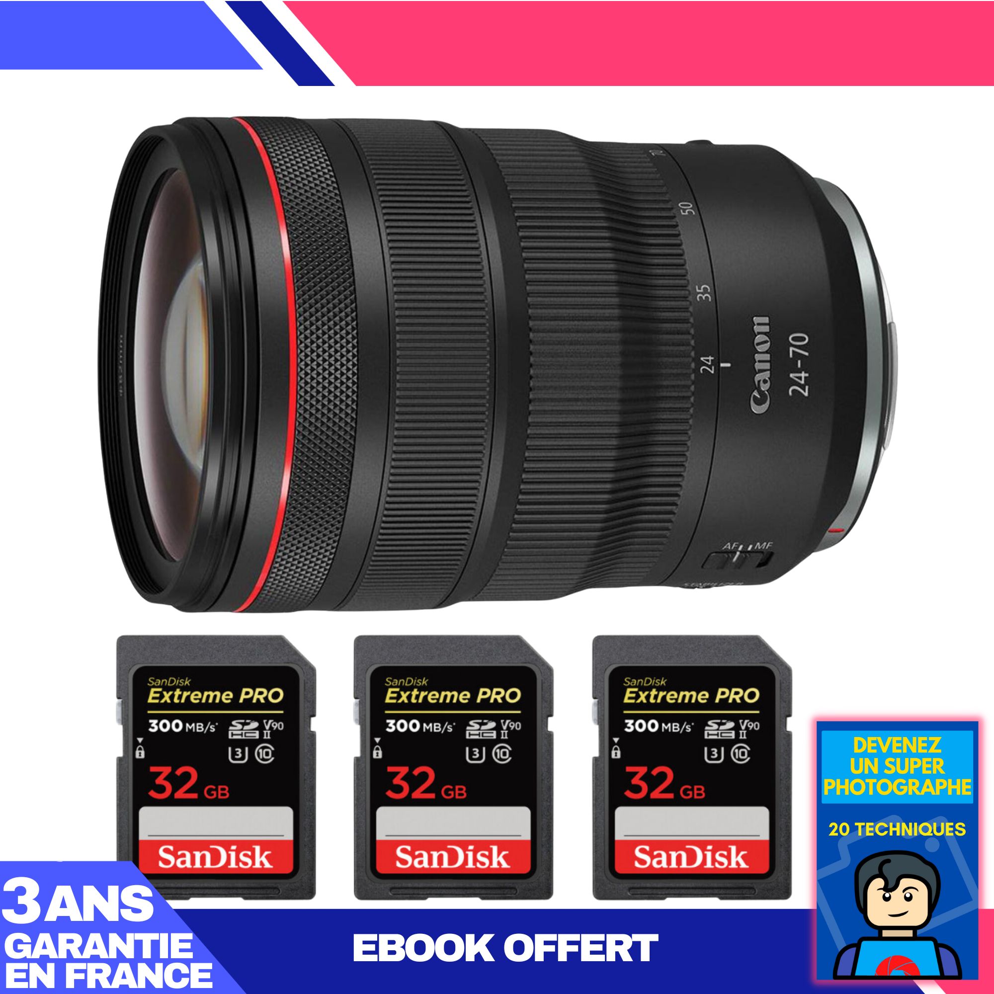 Canon RF 24 70 mm f/ IS USM + 3 SanDisk Extreme PRO UHS II 300 MB/ + Ebook 'Devenez Un Super Photographe - vue 2