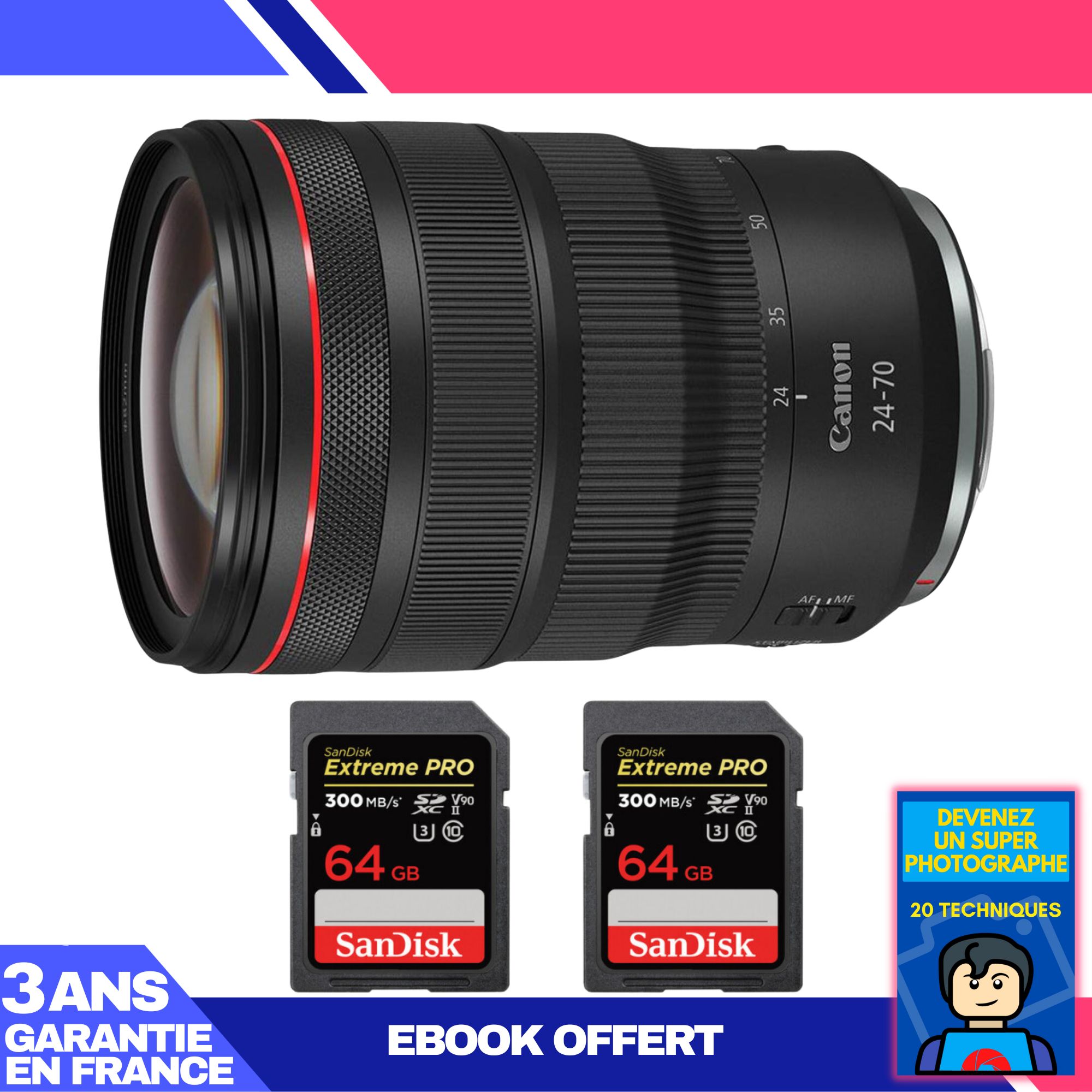 Canon RF 24 70 mm f/ IS USM + 2 SanDisk Extreme PRO UHS II 300 MB/ + Ebook 'Devenez Un Super Photographe - vue 2